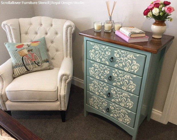 Scrollallover Furniture Stencil - Reusable DIY Wood Stencils for Painting & Decorating - Perfect for Home Decor, Cabinets, Walls, and DIY Craft Projects