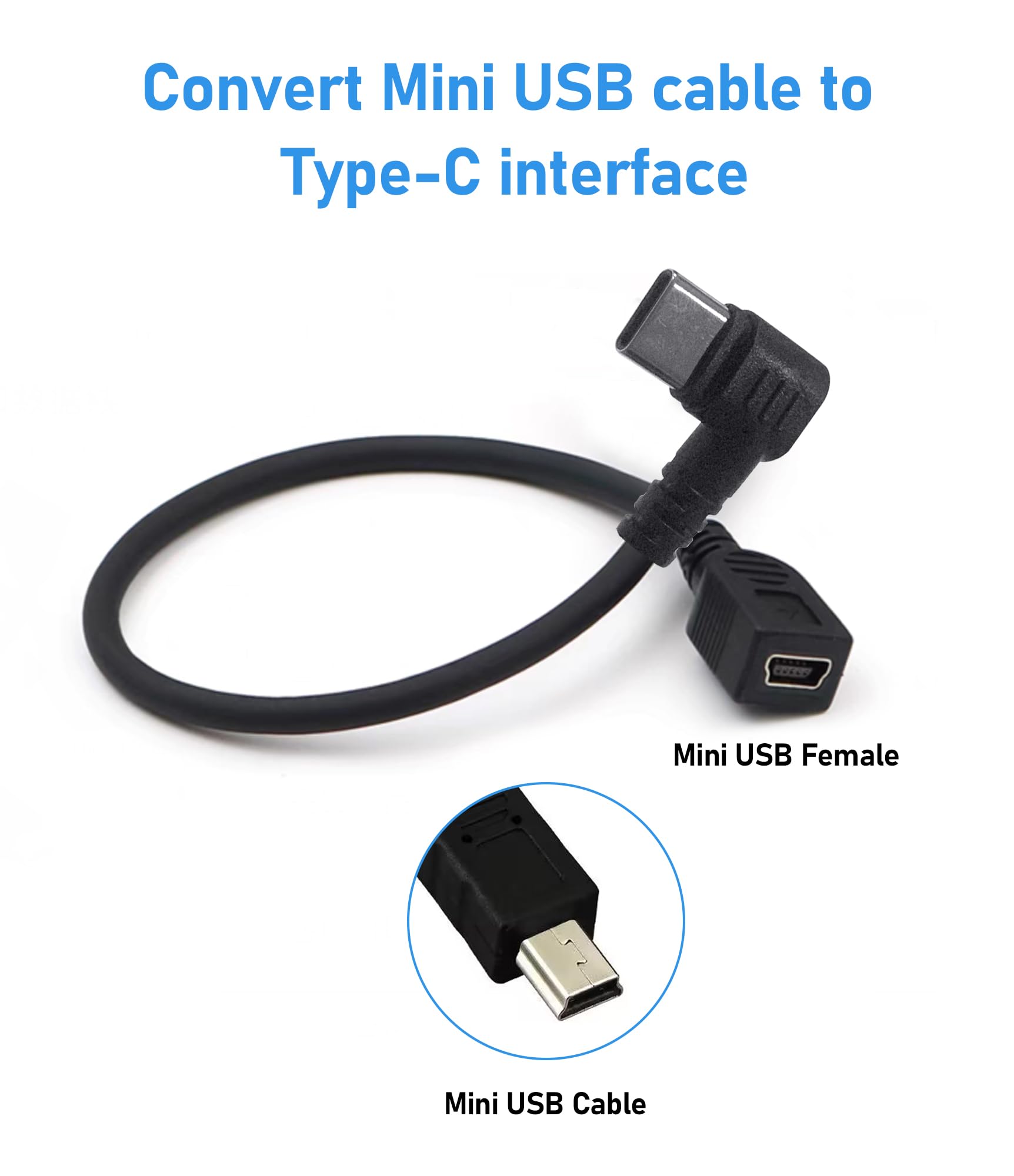 Mini USB Female to USB-C Male Adapter Cable - Charging Only - Compatible with Mini Dash Cams, Hardwire Kits & Mini USB Devices - Perfect for Car Charging & Portable Electronics