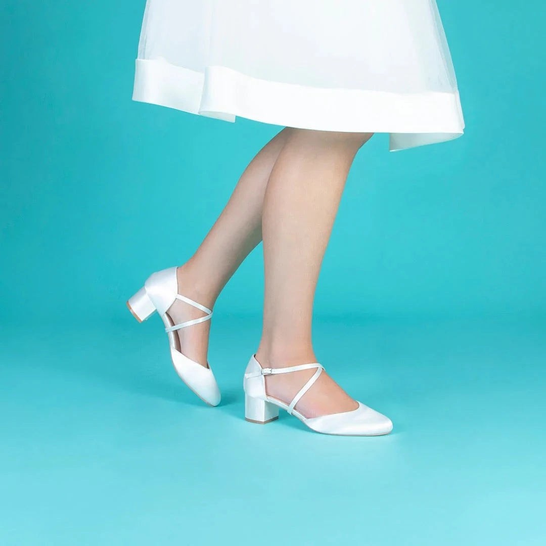 Ivory Satin Wedding Shoes for Bride - Low Block Heel Comfortable Bridal Shoes by Perfect Bridal - Perfect for Wedding Ceremony, Reception and Photoshoot