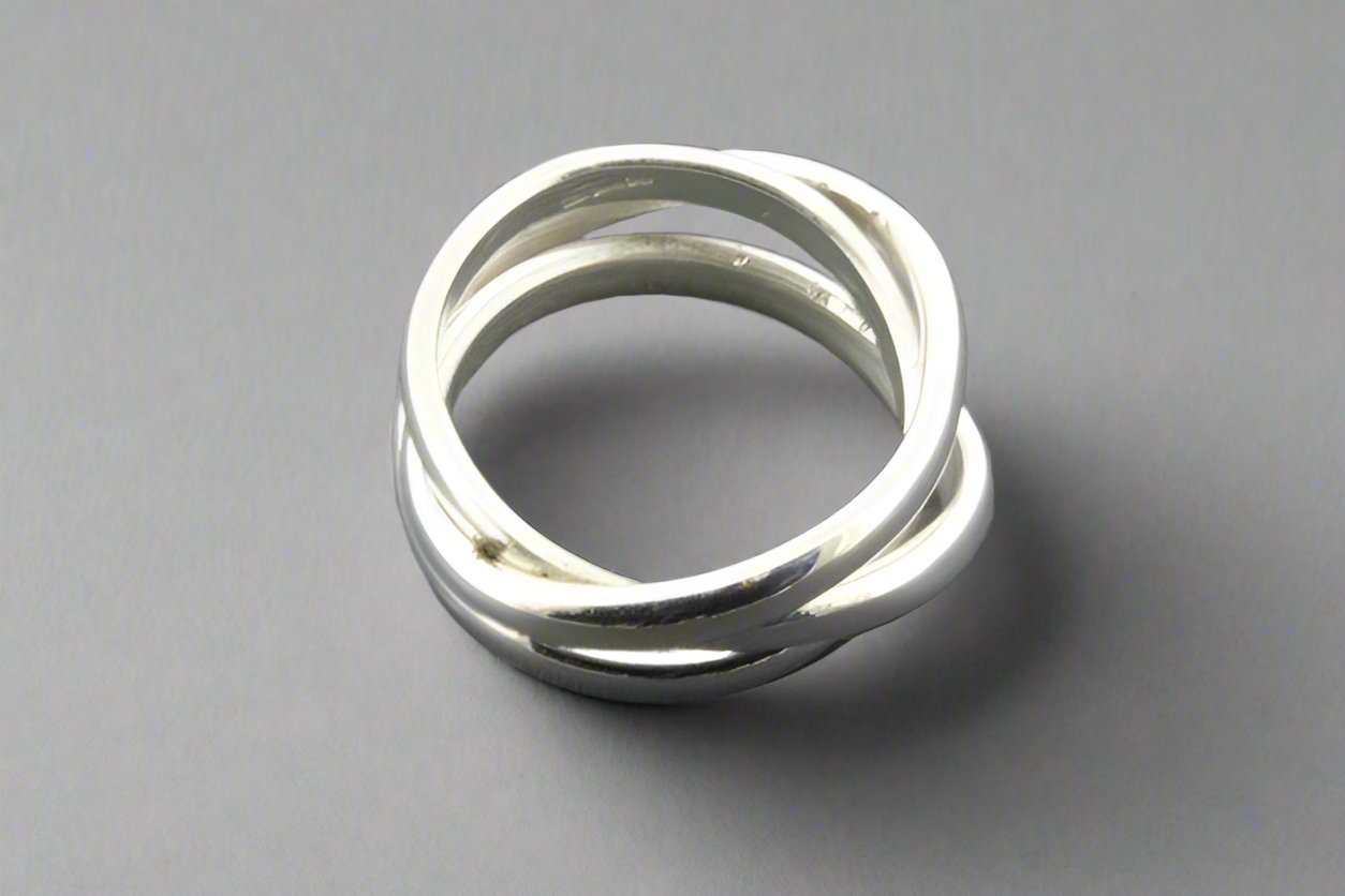 3 Bands Curved Narrow Sterling Silver Knot Ring for Women - Elegant Stackable Jewelry for Everyday Wear, Gift Giving & Special Occasions