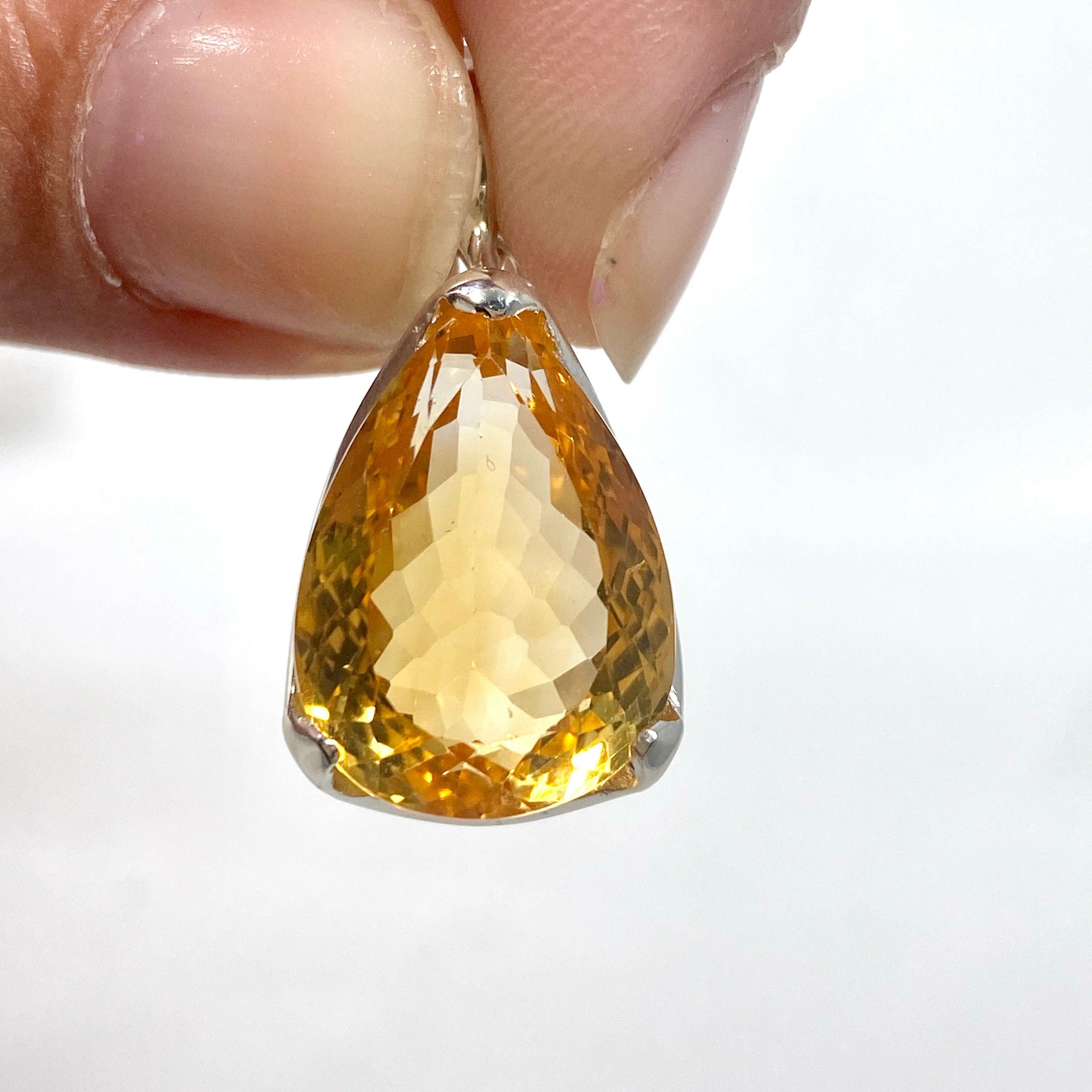 Natural Citrine Faceted Teardrop Pendant Necklace - KPGJ3645 - Elegant Jewelry Gift for Women, Perfect for Weddings & Special Occasions