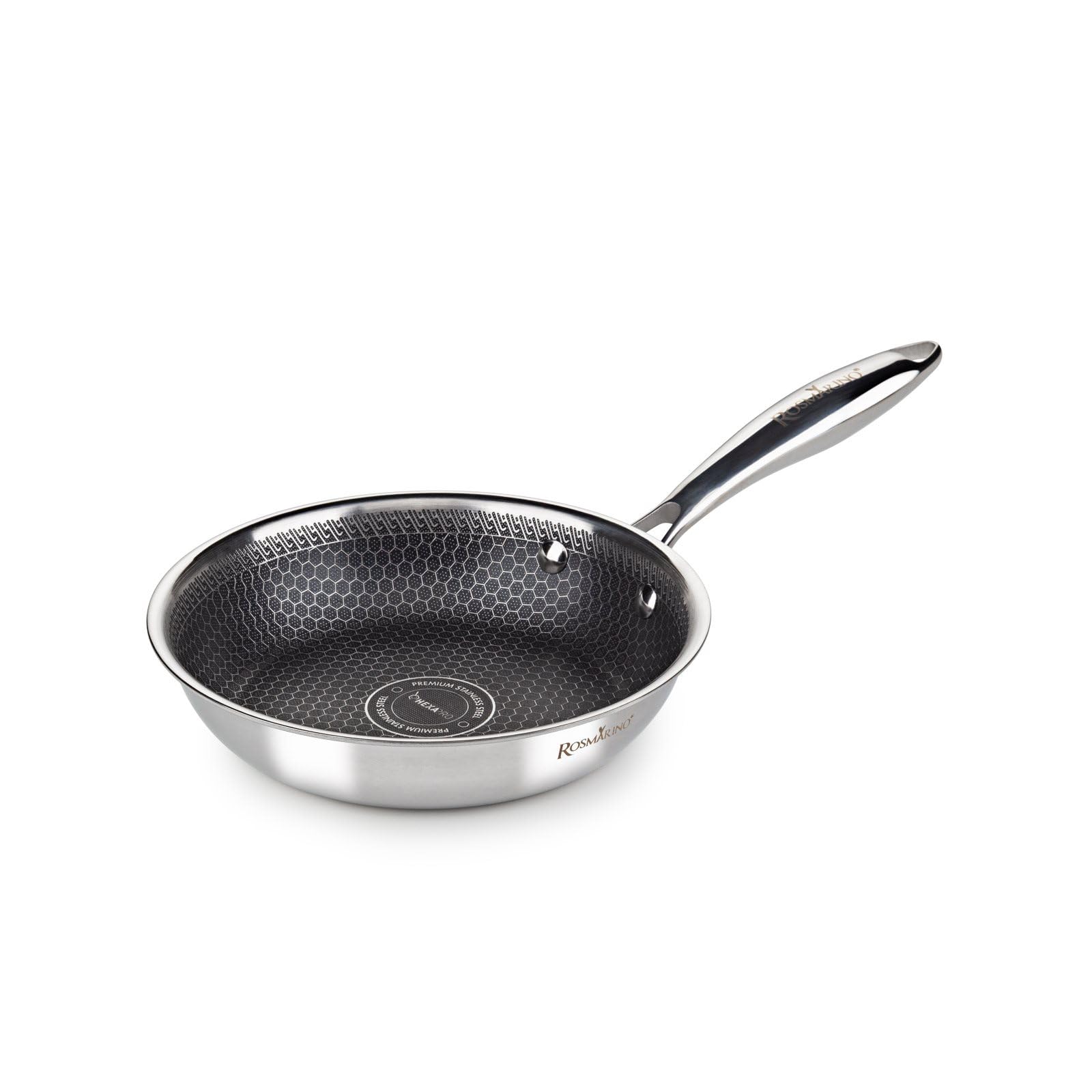 ROSMARINO HexaPro 20cm Stainless Steel Frying Pan - HexaPro Technology for Even Heat Distribution, Scratch Resistant, Oven Safe & Easy to Clean - Perfect for Searing, Frying & Sauteing in Professional & Home Kitchens