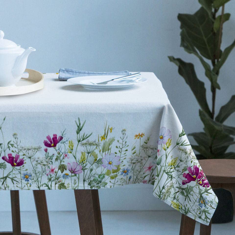 Floral Tablecloth Rectangle 54 x 108 Inch - Waterproof Oil-Proof Spring Wildflower Table Cover for Kitchen Dining - Spillproof Indoor Outdoor Tablecloth for Picnic, Party & Daily Use
