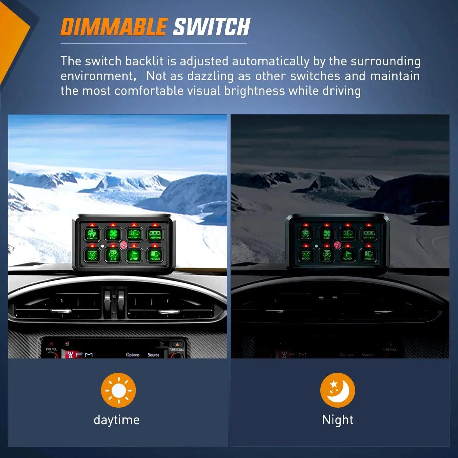8 Gang Marine Rocker Switch Panel with LED Indicators - Waterproof Boat Switch Panel for Dashboards, RVs, Trucks, and Marine Applications