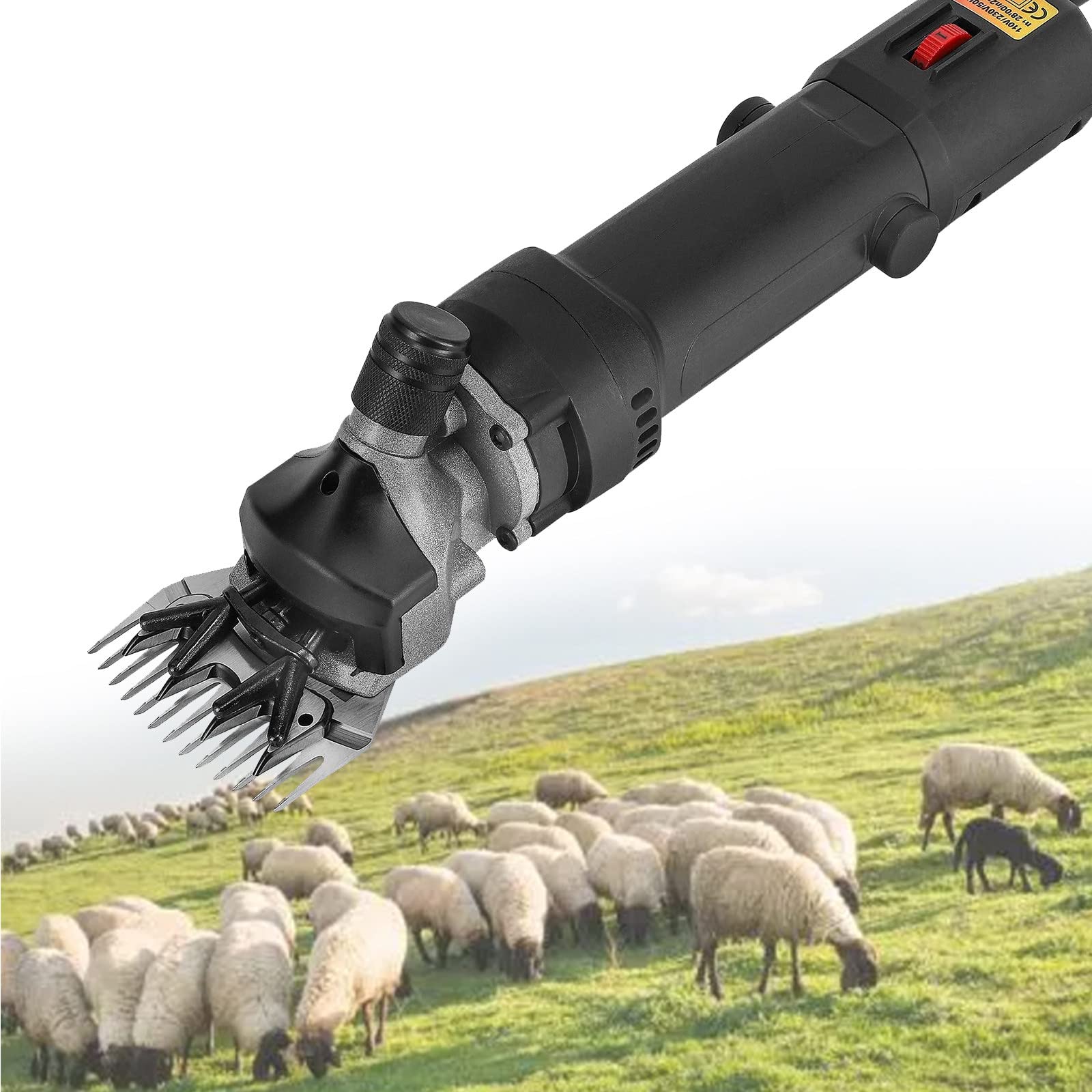 690W Electric Sheep Shearing Scissors - 6-Speed Professional Wool Clipper for Horse/Cattle/Camel/Pachyderm - Red 110V (Black) - Ideal for Livestock Grooming, Farm Shearing & Animal Hair Trimming