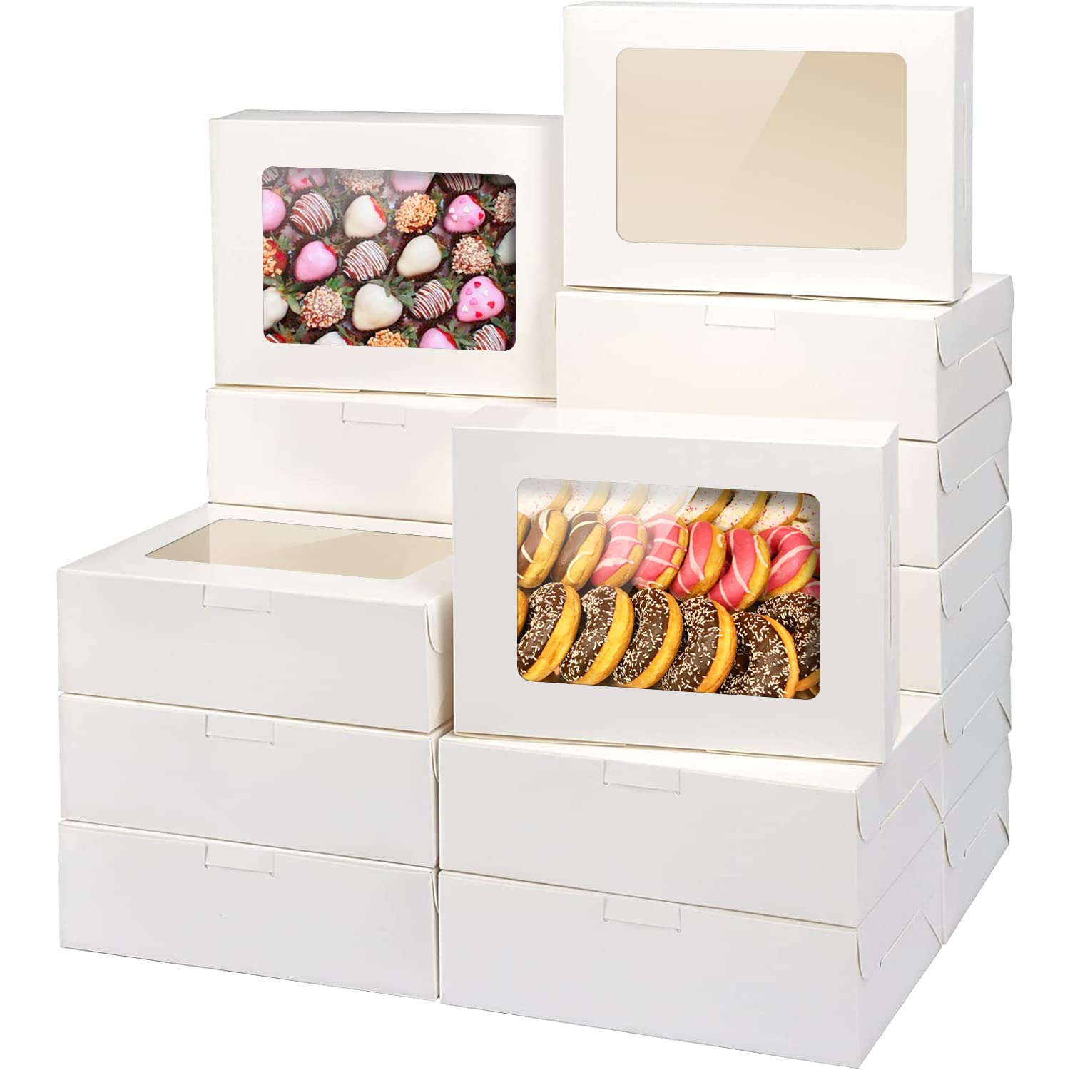 20pcs White Cookie Boxes with Window - Gift Pastry Boxes for Donuts, Bread & Holidays