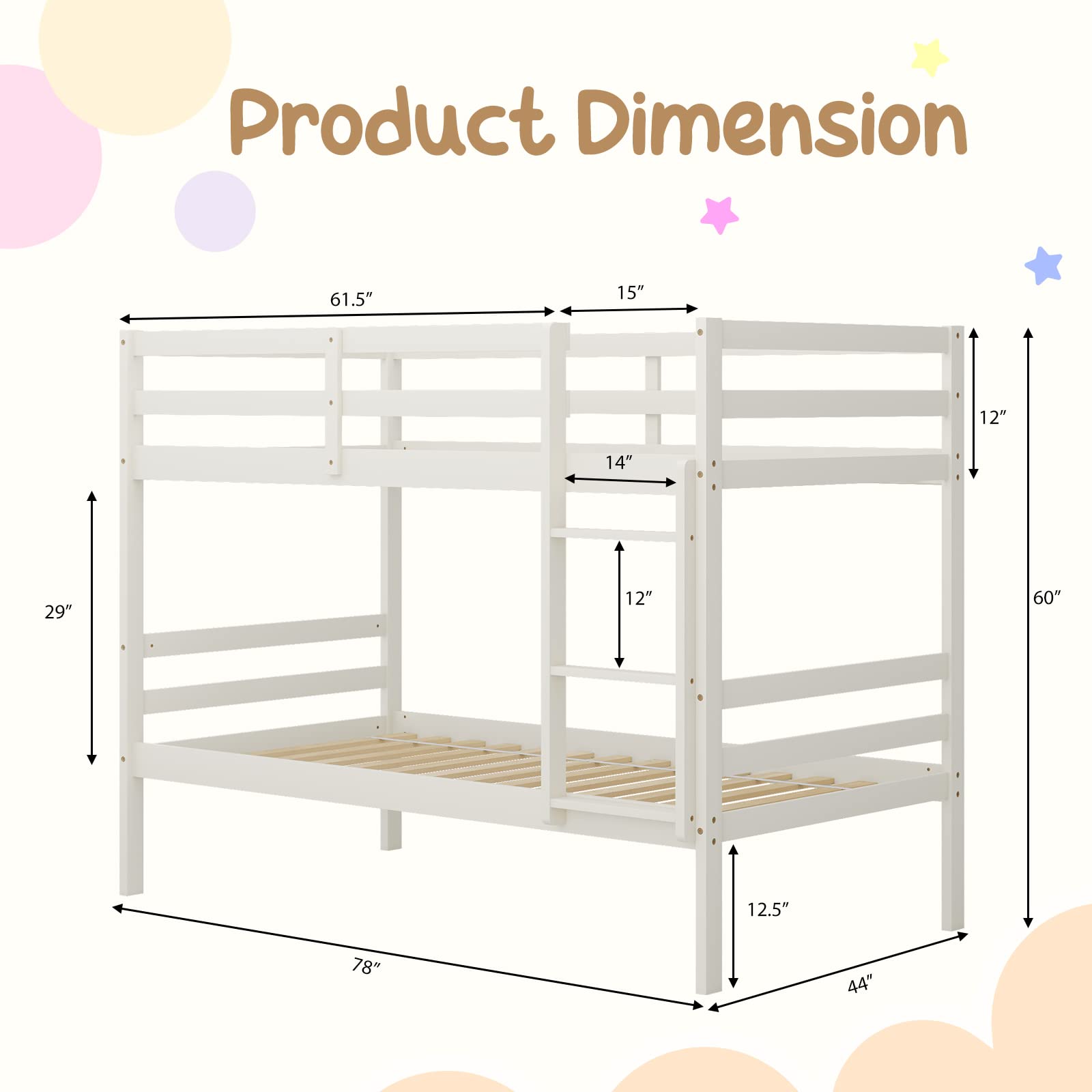 KOMFOTT Solid Wood Twin Over Twin Bunk Bed with Ladder & Safety Guardrail - Sturdy Kids Bed Frame for Dormitories, Shared Rooms & Multi-Child Families - No Box Spring Needed - Perfect for Sleepovers, Space-Saving Kids Bedrooms & Vacation Homes