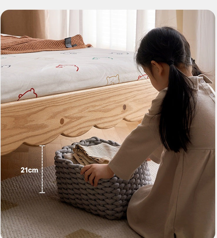 Premium Oak Solid Wood Kids Upholstered Bed with Soft Headboard - Milky White | Safe & Comfortable Toddler Bedroom Furniture for Boys & Girls | Perfect for Bedrooms, Daycare & Guest Rooms