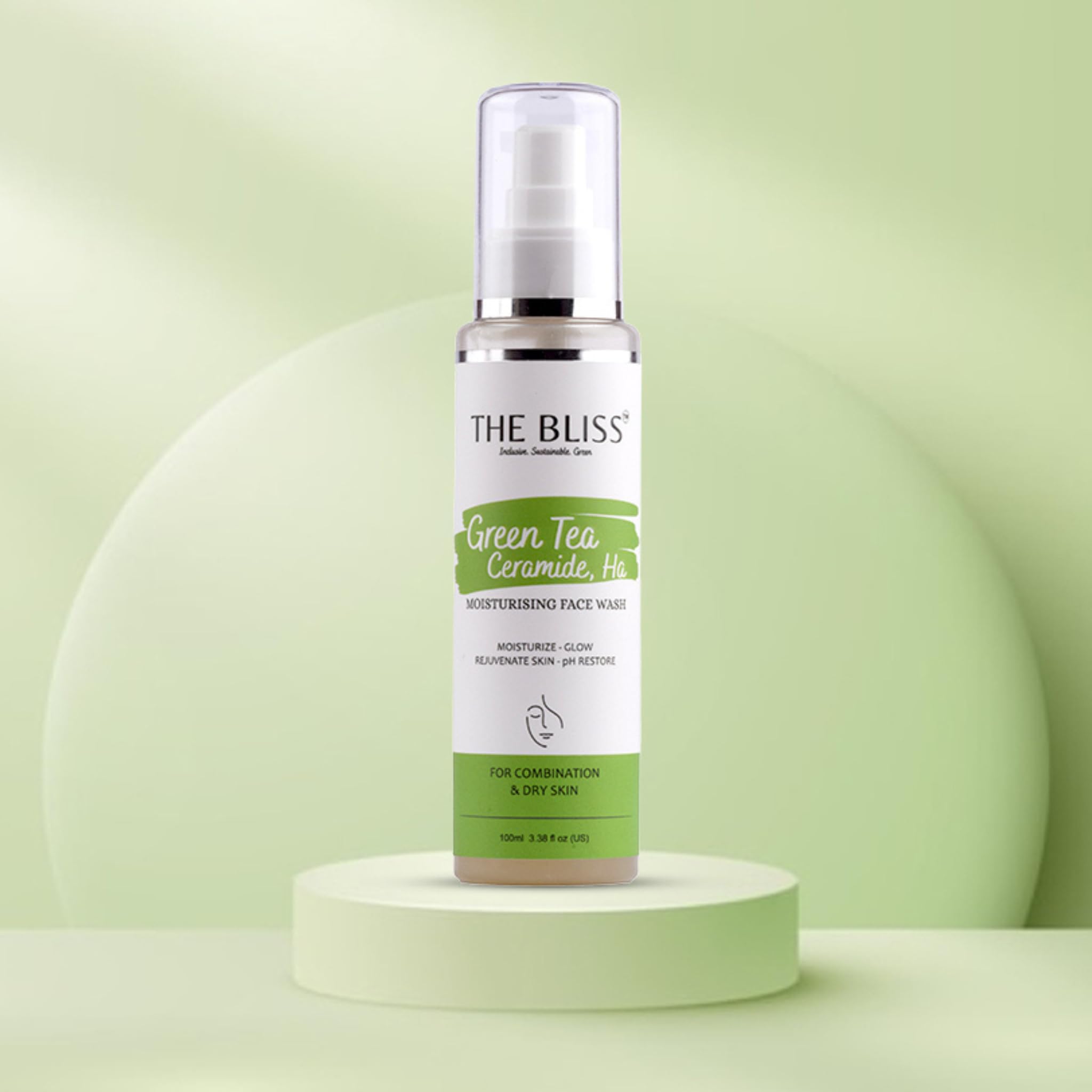 Bliss Green Tea, Aloe, Ginseng & CICA Plant-Based Face Wash for Acne Prone Skin - Sulfate-Free Cleanser for Oily & Sensitive Skin - Men & Women (100ml) | Daily Deep Cleansing & Soothing Skincare Routine