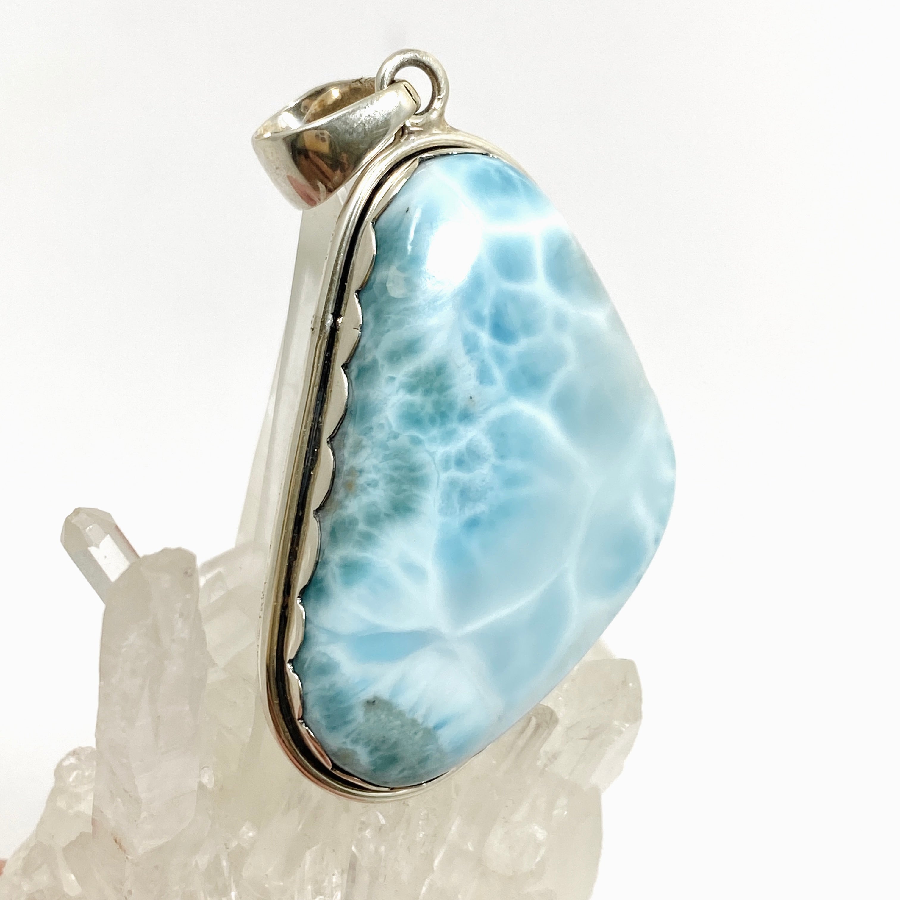 Natural Larimar Freeform Cabochon Pendant Necklace - Handmade Blue Stone Jewelry for Women - Perfect for Beach Vacations & Boho Fashion