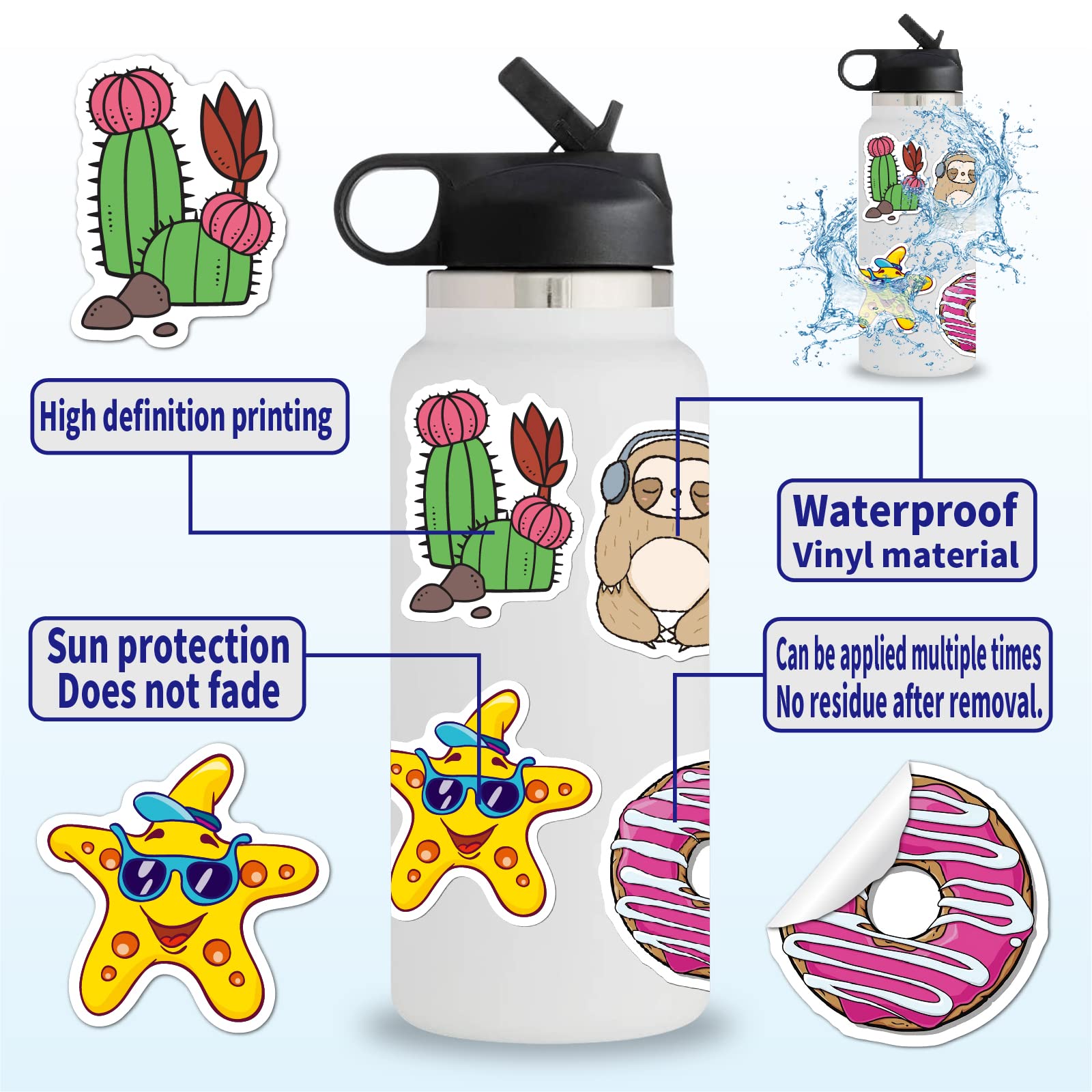 100 Pack Waterproof Vinyl Stickers for Water Bottles, Laptops, Skateboards & Luggage - Cute Aesthetic Decals for Kids, Teens & Girls - Perfect for School, Travel & Personalizing Belongings
