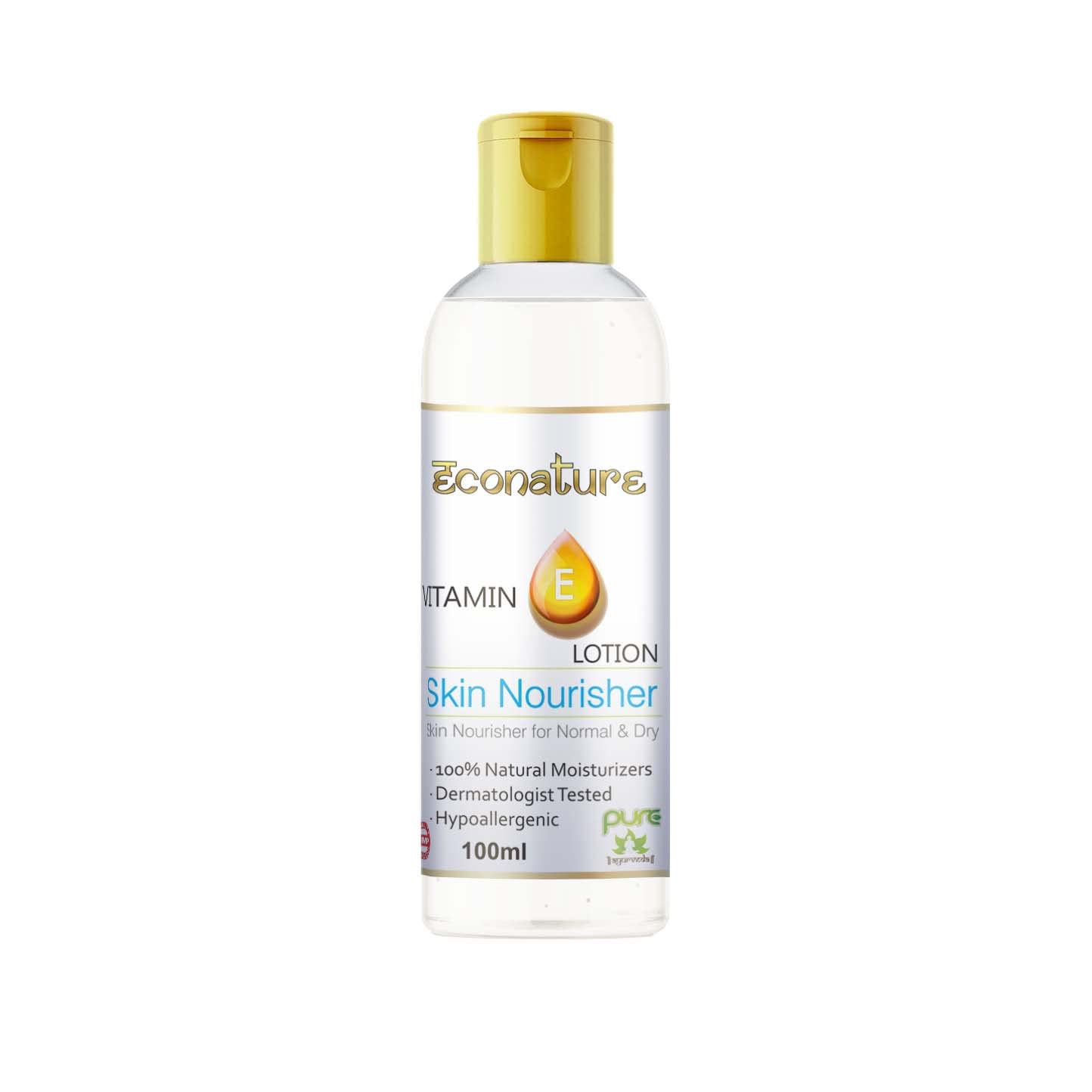 Econature Vitamin E Body Lotion for Men & Women - 24H Deep Hydration Moisturizer for Dry Skin (100ml) | Daily Nourishing Care for Face, Hands & Body | Perfect for Winter Skincare & Post-Shower Hydration