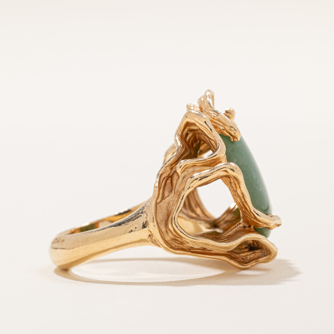 14K Yellow Gold Jadeite Cocktail Ring - 6.00ct Natural Green Jade Statement Ring - Size 6.5 - Elegant Jewelry for Women, Perfect for Parties, Weddings & Special Occasions