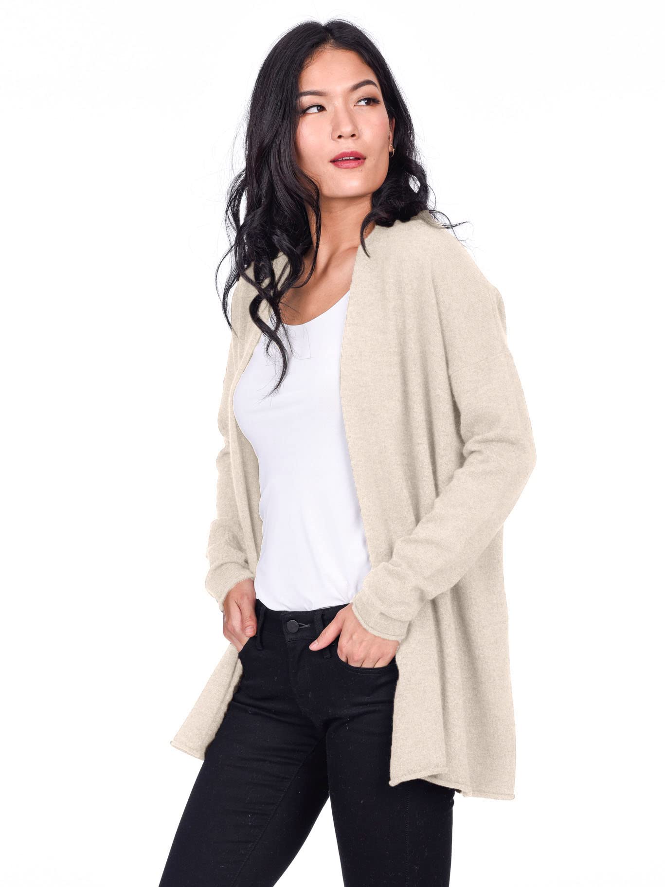 100% Pure Cashmere Cardigan for Women - Lightweight Mid-Thigh Cashmere Sweater Wrap | Soft & Warm Winter Layering Piece for Office, Travel & Casual Outfits