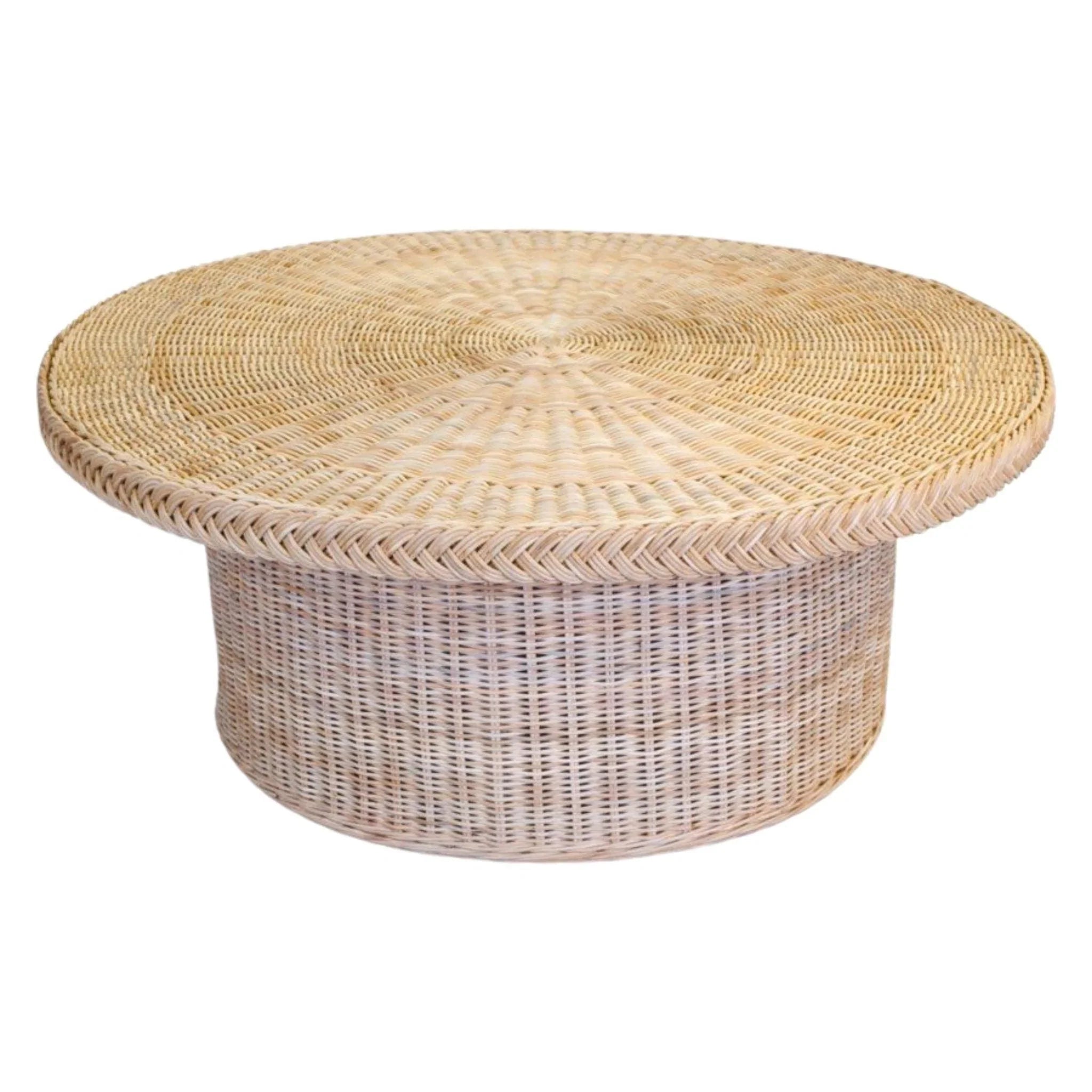 Braided Chatham Round Wicker Coffee Table - Natural Rattan Side Table for Living Room, Patio, or Bedroom - Stylish and Durable Home Decor