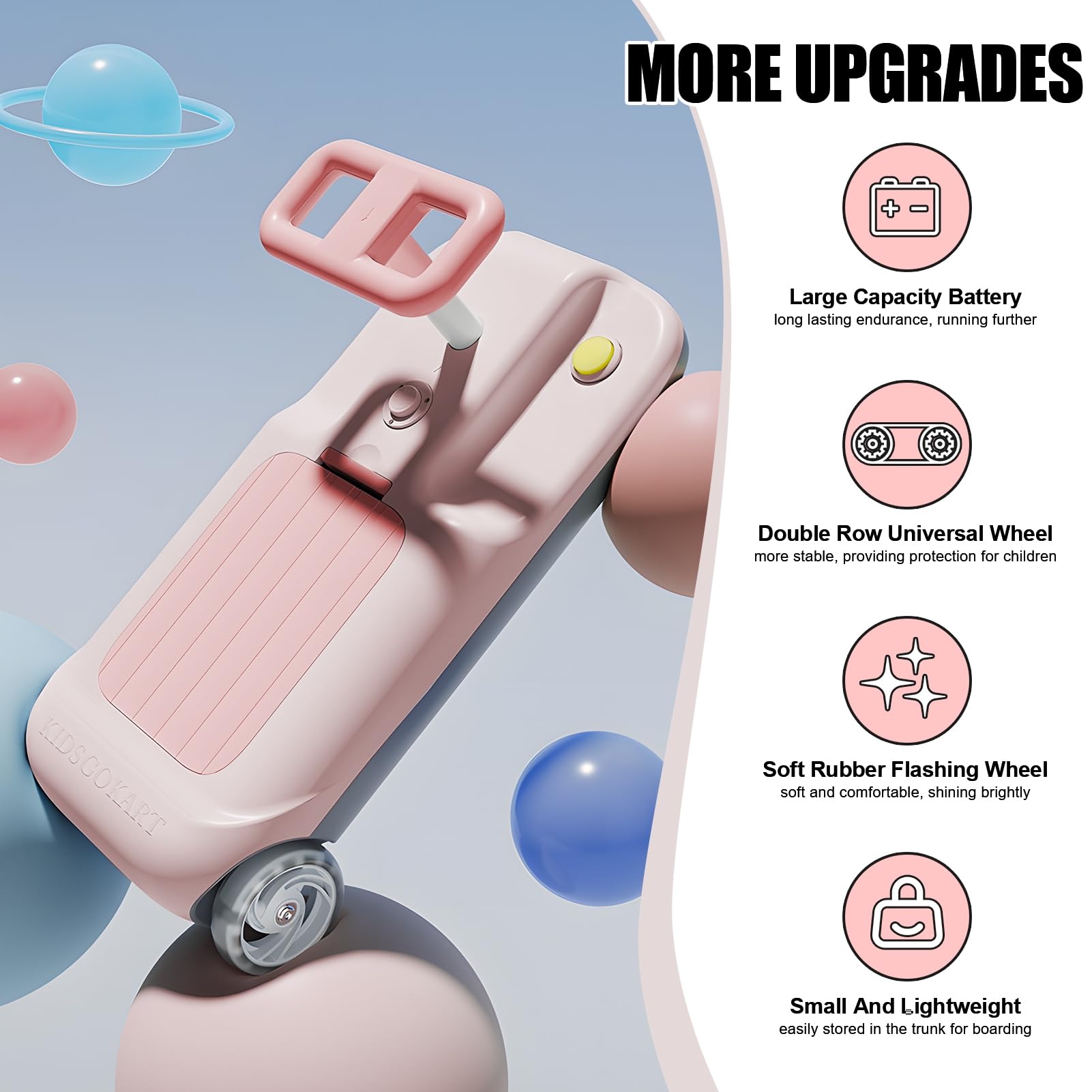 **Grebest 12V Kids Electric Go Kart with Floor Cleaning Function - 550W Motor, 5 Speed, Mood Light & Storage Bin - Fun Ride-On Toy for Boys & Girls Ages 3+ (Pink) - Perfect for Indoor & Outdoor Play, Birthday Gifts & Family Fun**