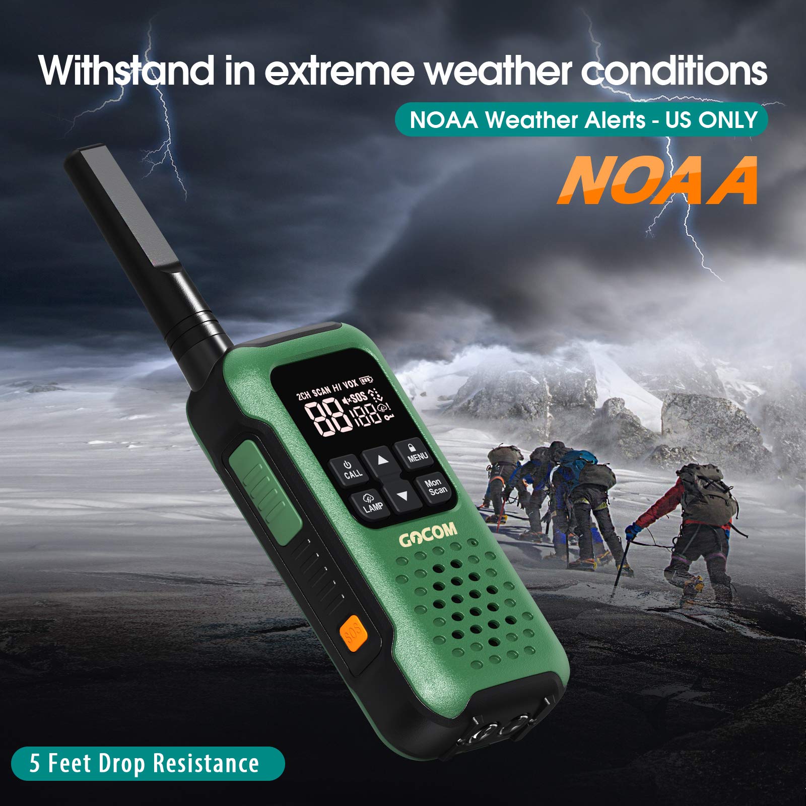 G9 Waterproof Walkie Talkies for Adults - Long Range 2 Way Radios with NOAA Weather Alert, SOS, Flashlight & Rechargeable Battery - Floating Portable Two Way Radios for Hiking, Camping, Hunting & Outdoor Adventures (4 Pack)