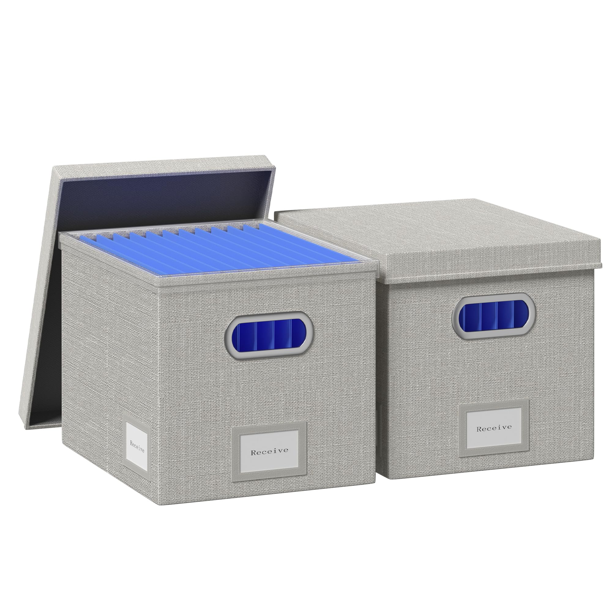 2-Pack Light Grey Hanging File Organizer Box with Lid - 13.2 x 10.1 x 10.1 Inches Plastic Frame Storage Box for Office Files, Documents, Bills & Home Organization - Perfect for Desk, Shelf or Cabinet Storage