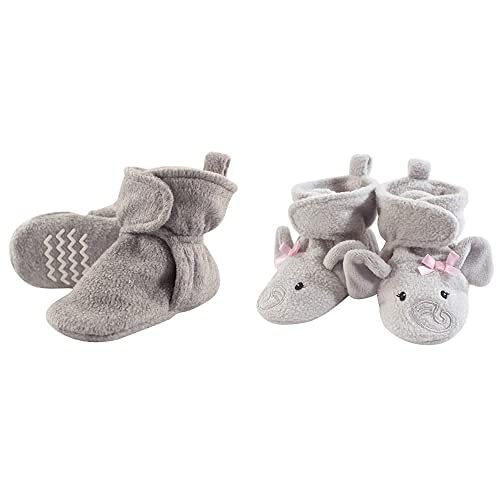 Hudson Baby Fleece Booties 2-Pack - Gray Elephant 0-6M for Winter Comfort