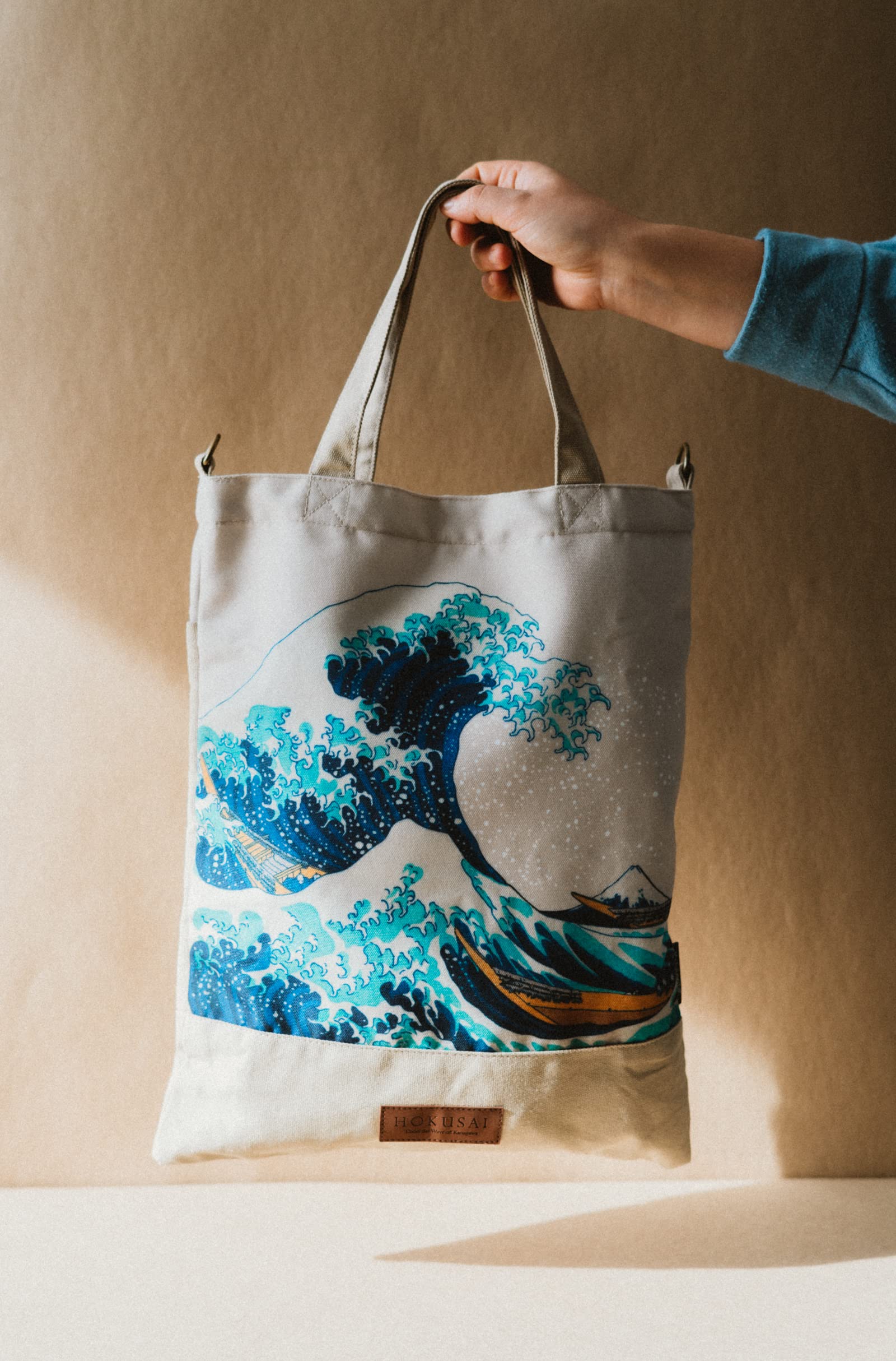 The Great Wave of Kanagawa Tote Bag - 100% Cotton Shopper Bag with Handles & Shoulder Strap (34x42cm) | Hokusai Wave Design, University Tote, Women's Fashion Bag - Perfect for Beach, Shopping & Daily Use
