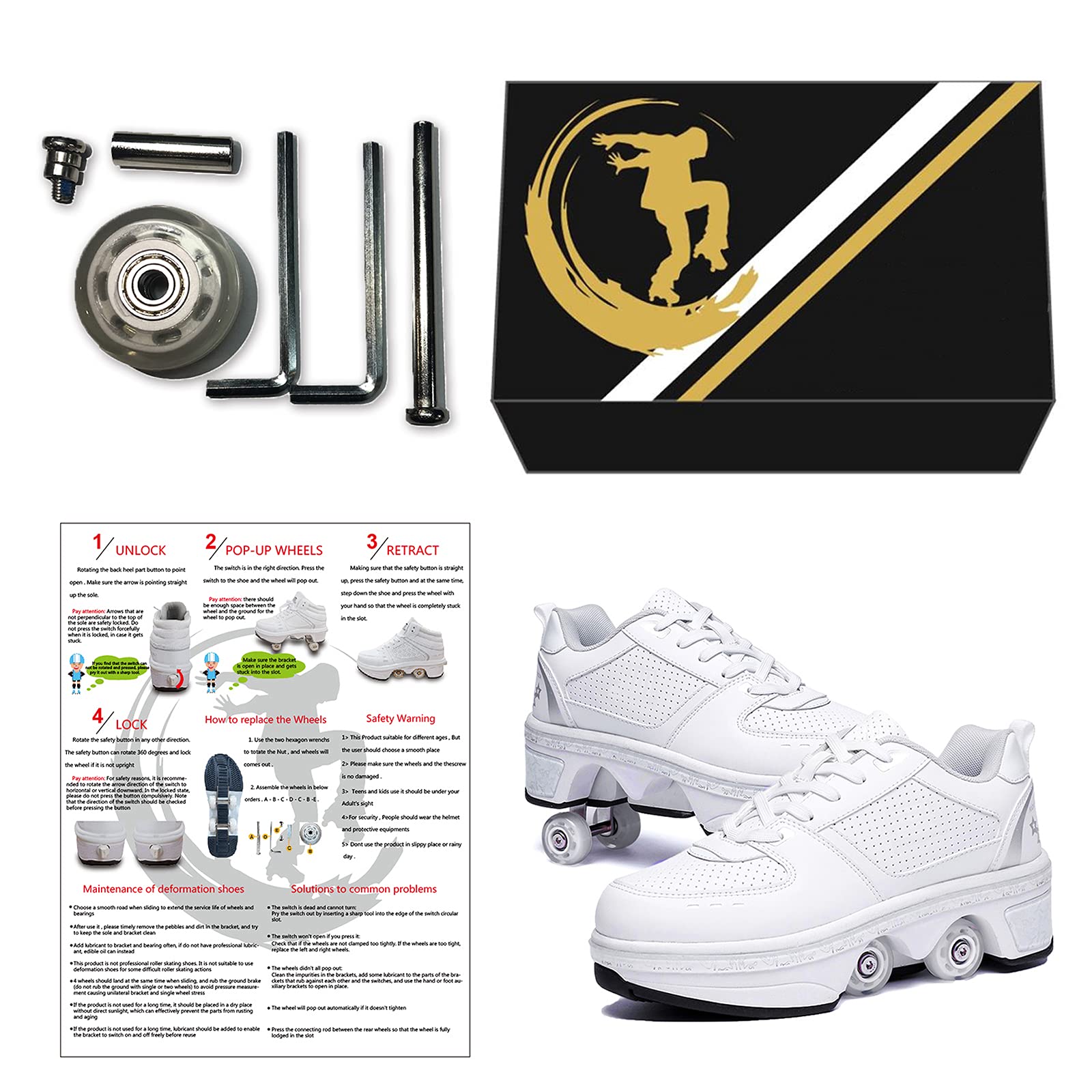 Double-Row Deform Wheel Automatic Walking Shoes - Men's & Women's Roller Sneakers for Outdoor Sports | Perfect for Skating, Commuting & Fitness