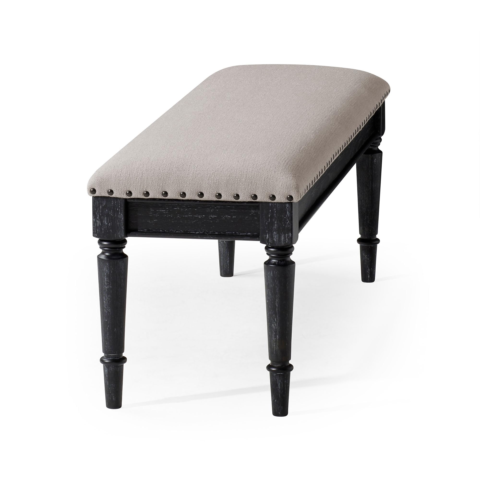 Elizabeth Traditional Wooden Upholstered Bench with Padded Seat - Antique Black Finish for Kitchen, Dining Room, Entryway & Bedroom | Stylish Seating Solution for Home Decor