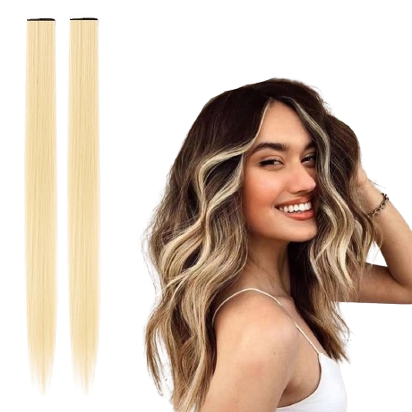 PELO Clip-In Hair Extensions for Women & Girls - Blonde Hair Streaks (2-Pack) - Perfect for Parties, Festivals & Cosplay