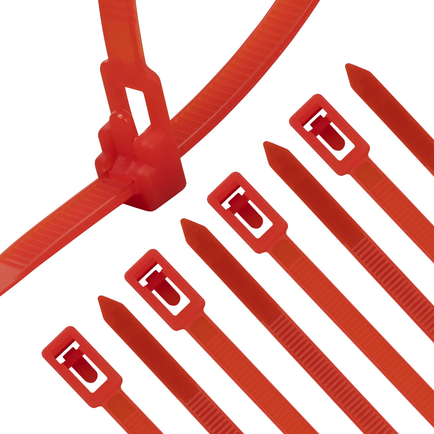 XINGO 100PCS Reusable Adjustable Cable Zip Ties - Heavy Duty 25 lbs Strength, 8 inch Releasable Wire Ties for Indoor & Outdoor Organization, Home Office, Electronics, Gardening & DIY Projects (Red)