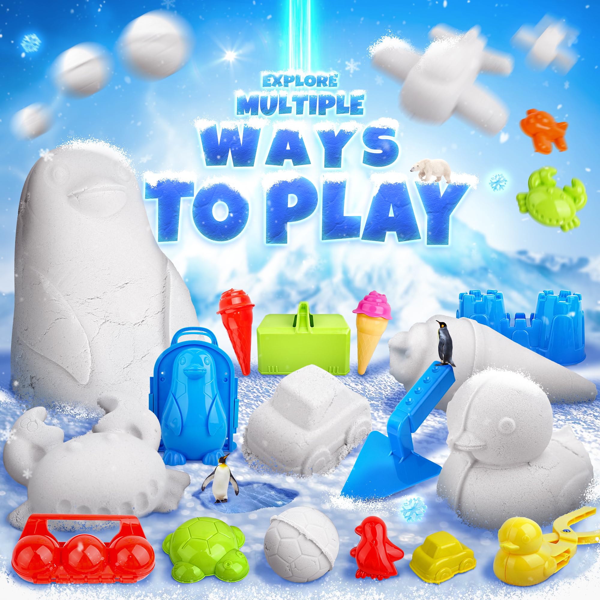 23Pcs Snowball Maker Kit with Ice Cream, Duck, Penguin Molds & Castle Brick Maker - Fun Winter Snow Toys for Kids & Adults - Perfect for Outdoor Snow Play, Snowman Building & Family Winter Activities