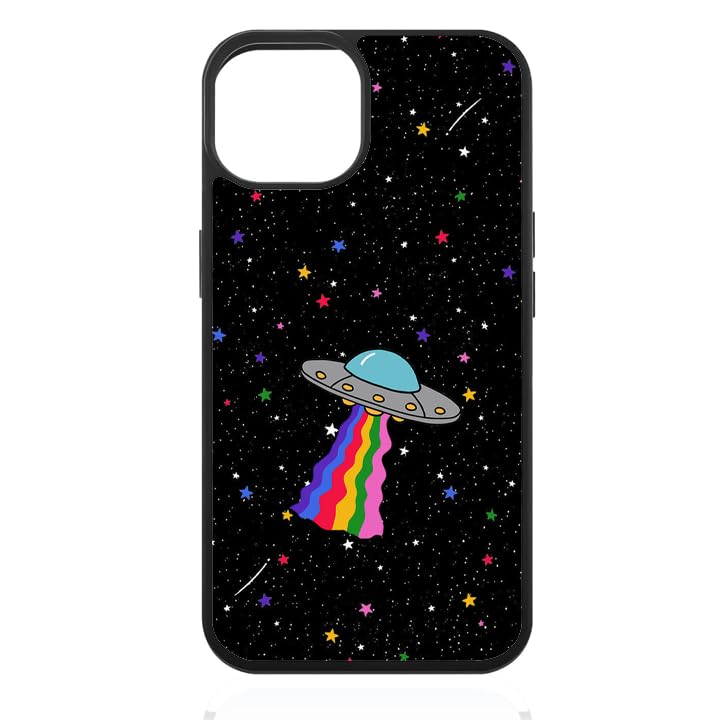 Alien UFO LGBT Gay Pride iPhone 13 Case - Durable Shockproof Non-Slip TPU Rubber Slim Cover - Perfect for Rave Parties, Pride Events & Everyday Protection (Black)
