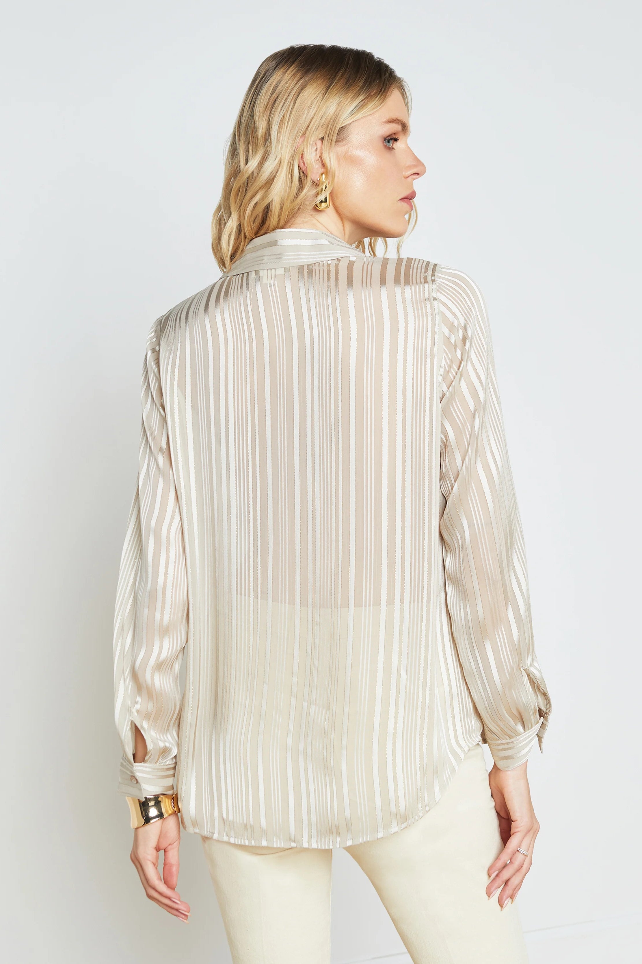 L'Agence Argo Blouse for Women - Elegant Flowy Button-Down Shirt with French Cuff Detail | Perfect for Office Wear, Date Night & Casual Outings