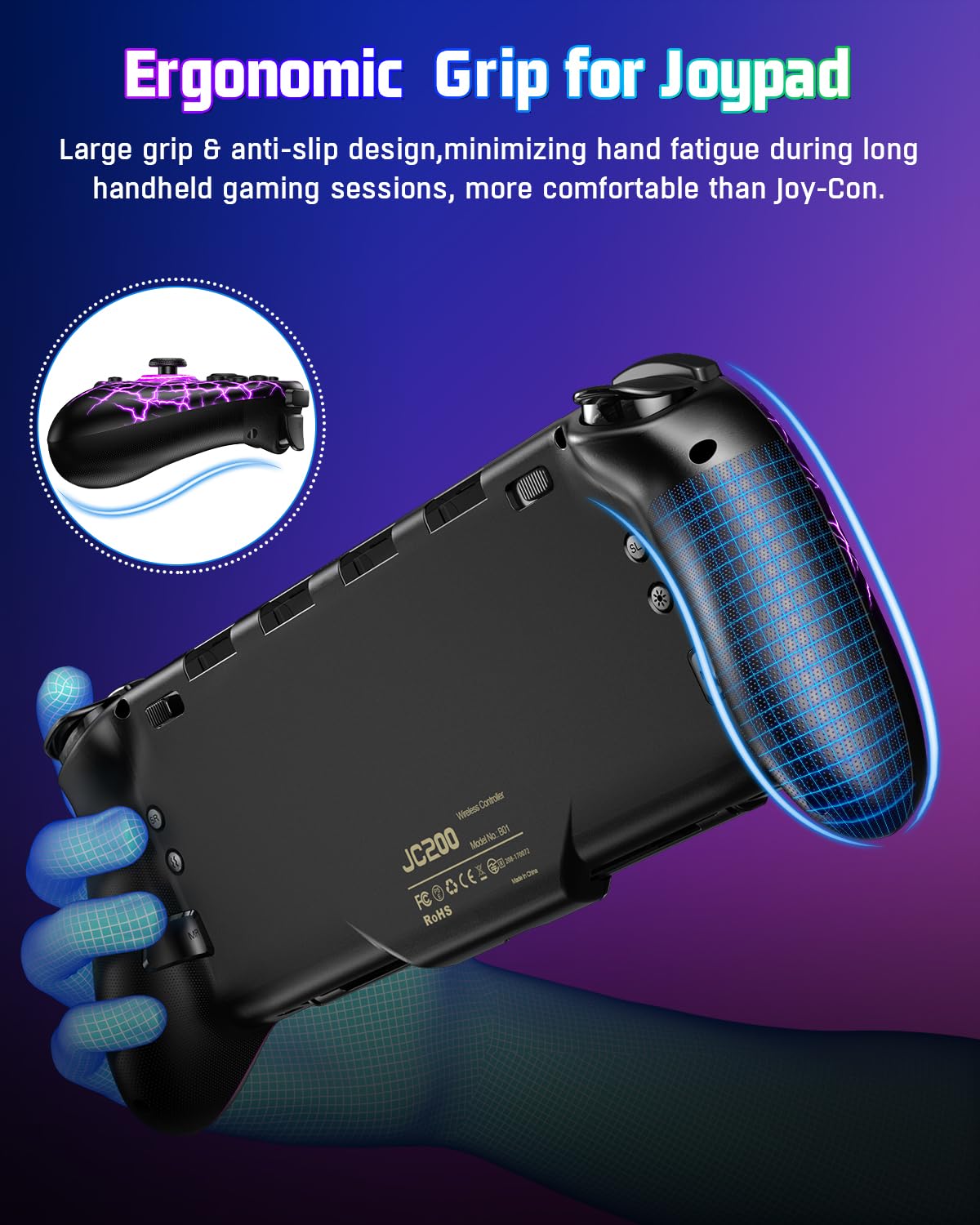 Wireless Pro Controller for Nintendo Switch & Switch OLED - Ergonomic Full-Size Joypad with One-Piece Design | Perfect for Handheld Mode Gaming, Multiplayer Sessions & Long Play Comfort