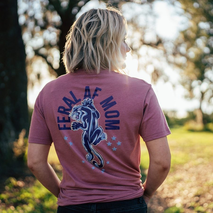 Women's Feral AF Mom Boyfriend Fit T-Shirt - Heather Mauve | Soft Relaxed Fit Tee for Casual Wear, Lounge & Everyday Outfits