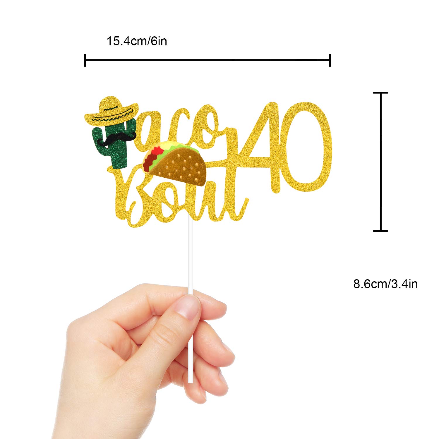 Fiesta 40th Birthday Cake Topper - Glitter Taco & Cactus Decor for Mexican Party Supplies - Fabulous Forty Celebration - Perfect for Summer Fiesta, Cinco de Mayo & Taco Tuesday Parties