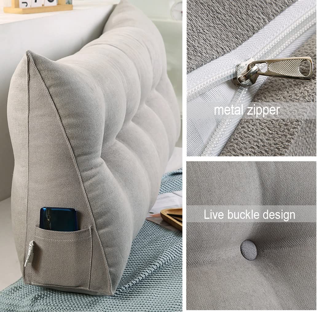 Triangular Reading Wedge Pillow - Large 150cm/59inch Headboard & Backrest Cushion with Removable Cover for Daybeds, Beds & Sofas - Light Beige | Perfect for Reading, Lounging & Back Support