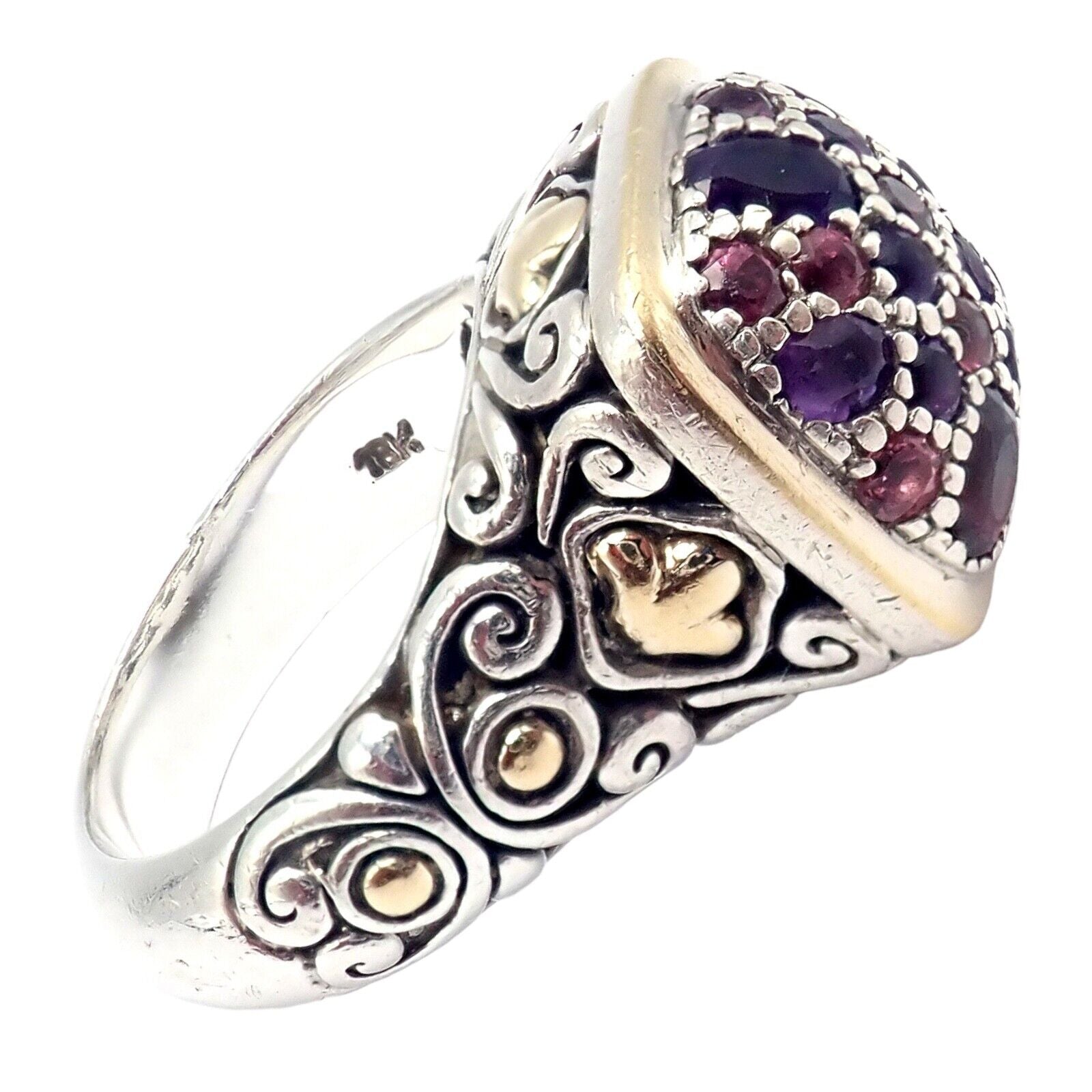 John Hardy JH Silver 18k Yellow Gold Classic Lava Fire Amethyst Tourmaline Ring for Women - Elegant Jewelry Gift for Anniversary, Wedding & Special Occasions