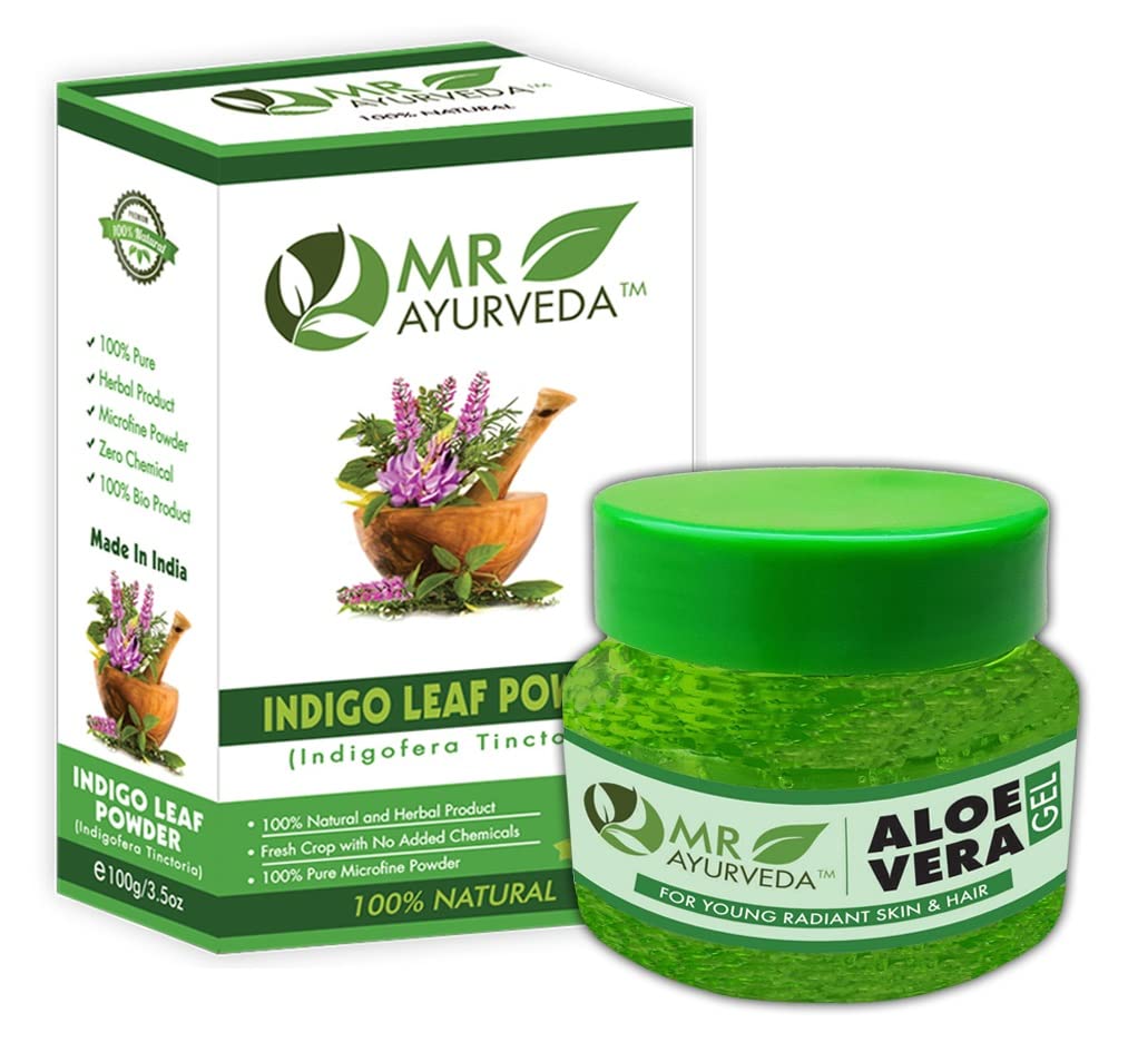MR Ayurveda 100% Pure Organic Aloe Vera Gel & Natural Indigo Powder Combo Pack (2-Piece Set) for Hair Care, Skin Hydration & Ayurvedic Beauty Treatments