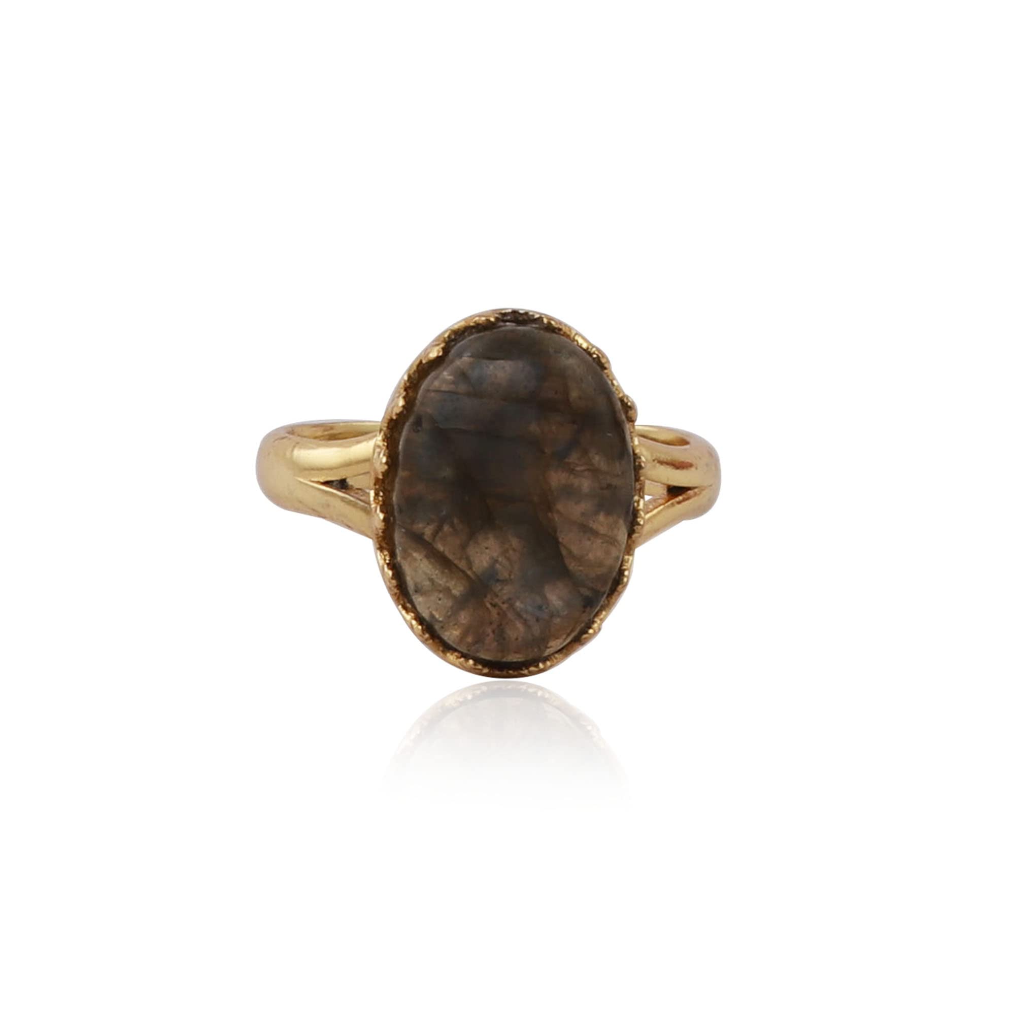 18K Gold Plated Brass Ring with Labradorite Gemstone for Women | Handmade Adjustable Jewelry | Perfect for Gifts & Parties
