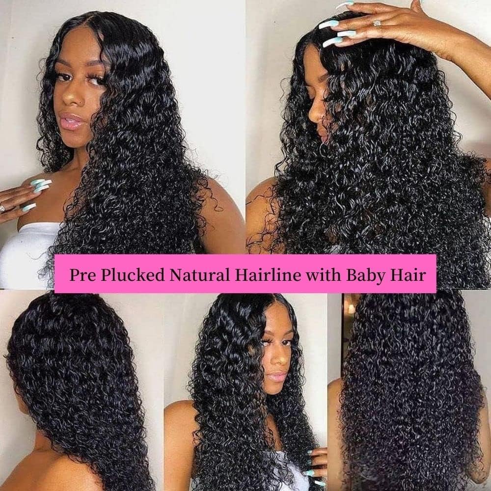 13x4 HD Lace Front Wigs Human Hair - Glueless Pre Plucked 180% Density Wet & Wavy Water Curly with Baby Hair - 28 Inch Natural Black Women Wigs for Daily Wear, Parties & Special Occasions