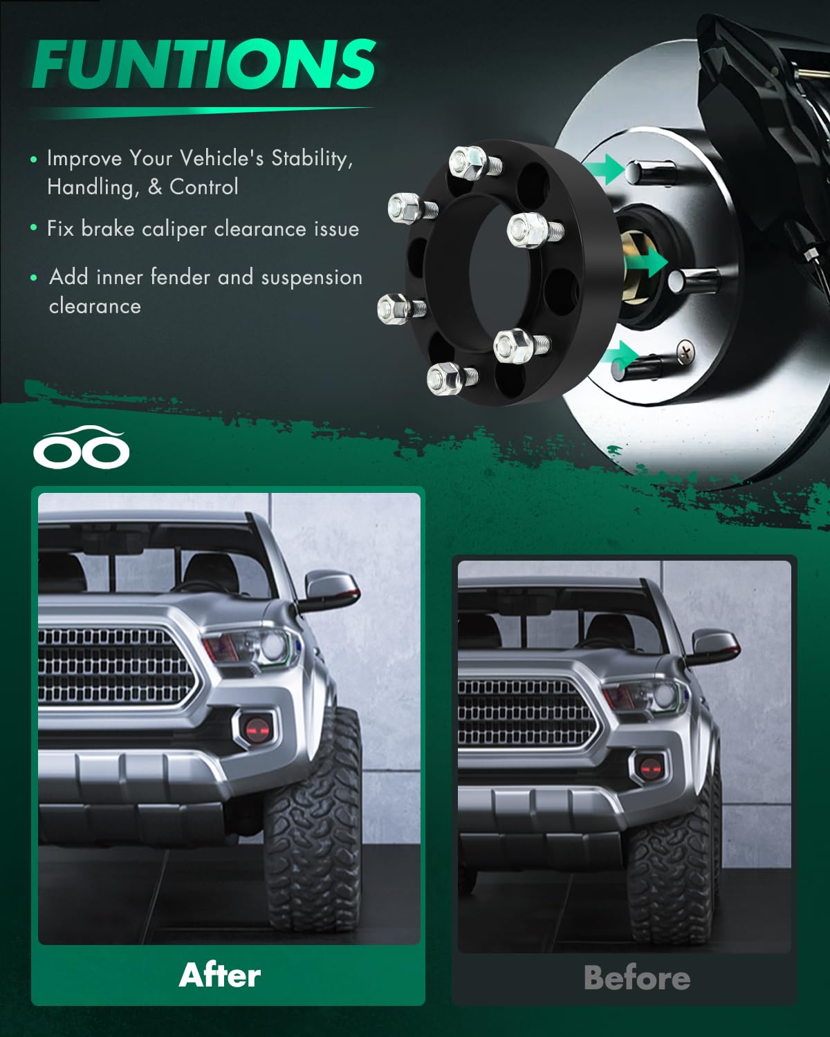 SCITOO 2X 1.5 Inch 6x139.7mm to 6x139.7mm Hubcentric Wheel Spacers Adapters - 6x5.5 Bolt Pattern, 106mm Hub Bore - Compatible with Toyota 4Runner & FJ Cruiser (2007-2015) - Perfect for Off-Roading & Custom Wheel Fitment