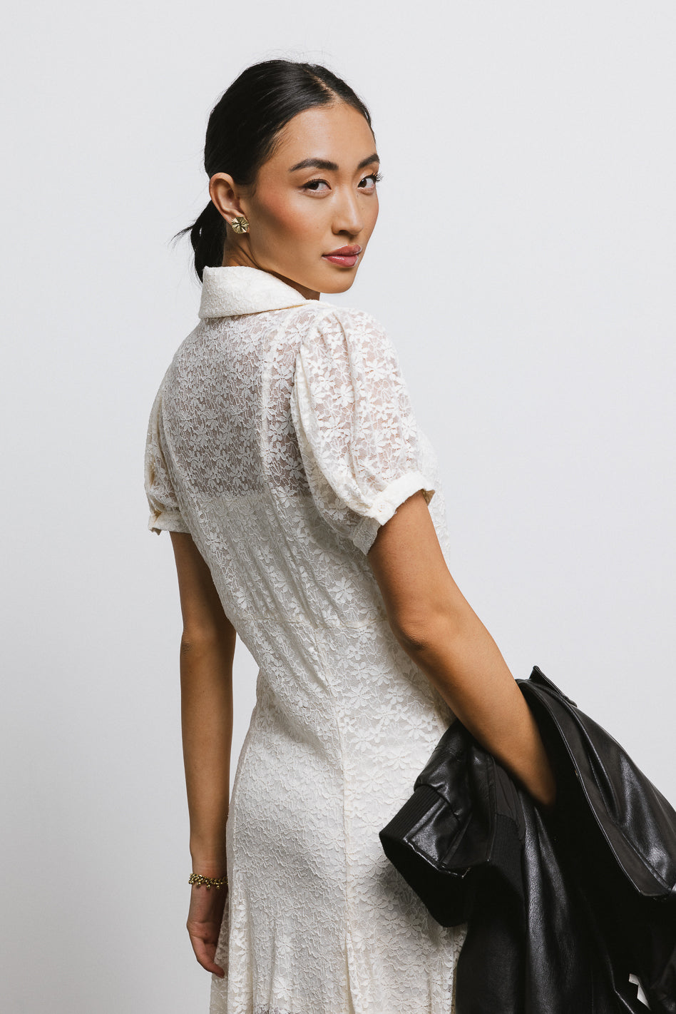 Elegant Cream Lace Button Up Dress for Women - Perfect for Weddings, Parties & Special Occasions