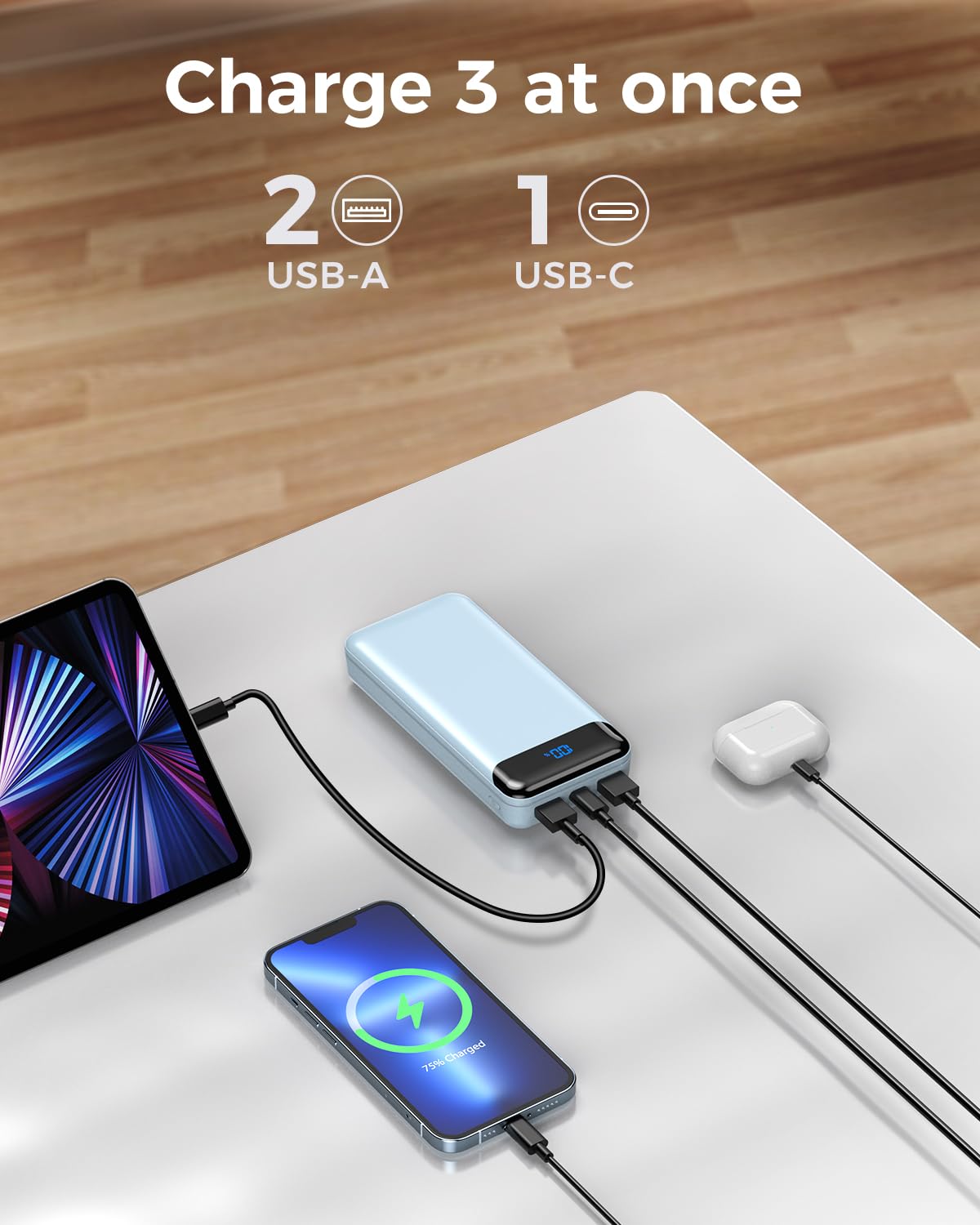 **40000mAh Portable Charger Power Bank with PD 30W & QC 4.0 Fast Charging, USB-C LED 3 Outputs & 2 Inputs, External Battery Pack for iPhone 15/14/13, Samsung, iPad - Perfect for Travel, Camping, and Emergency Power (Blue)**