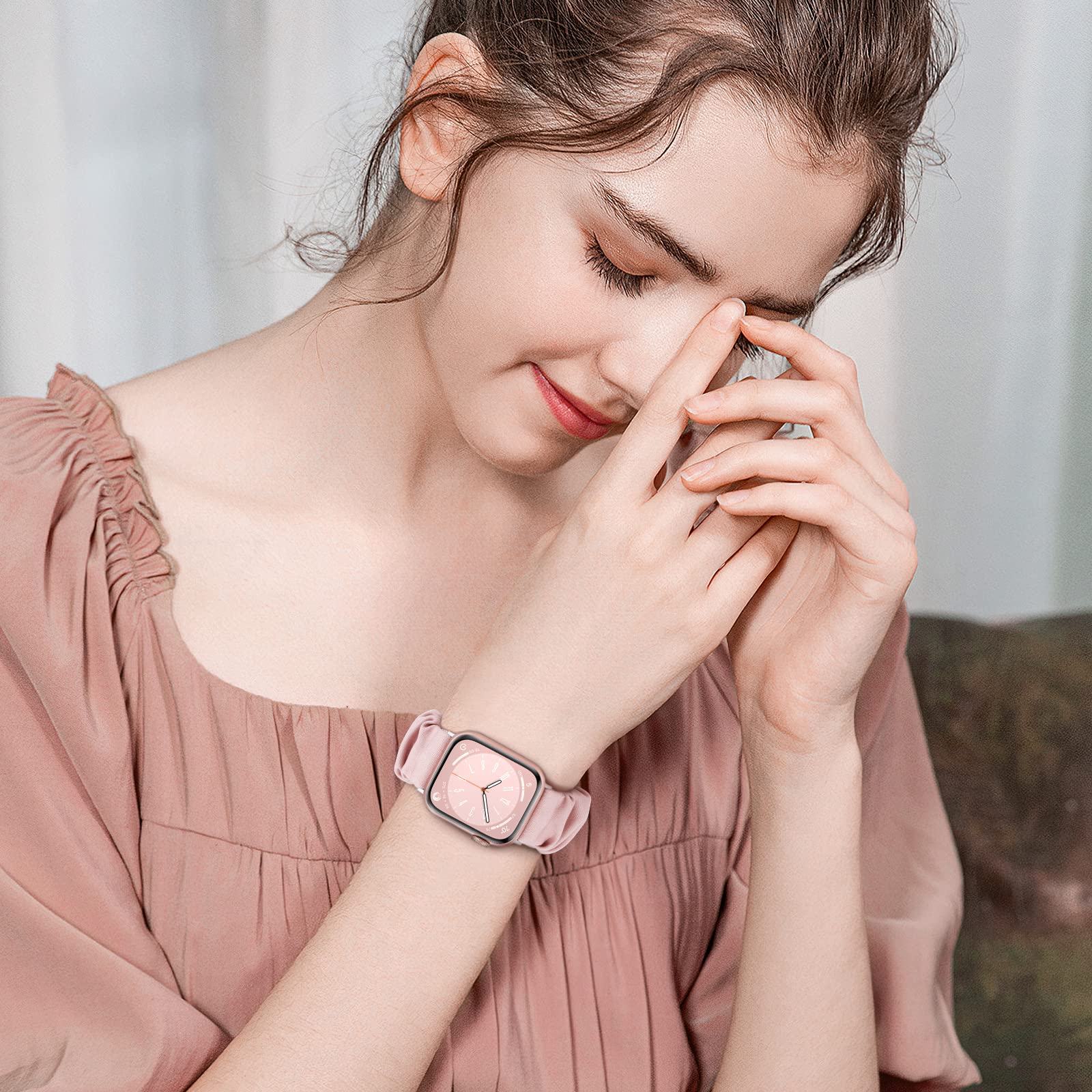 Cute Printed Scrunchie Bands for Apple Watch 38mm 40mm 41mm 42mm 44mm 45mm - Soft Elastic Solo Loop Wristband Strap Compatible with iWatch SE Series 9/8/7/6/5/4/3/2/1 - Fashionable Accessory for Women, Perfect for Workouts, Yoga & Everyday Wear