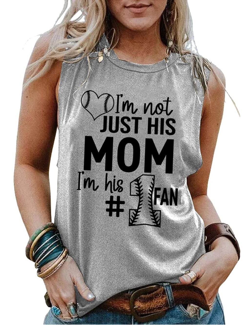 Women's Vintage Graphic Baseball Mom Tank Top - Sleeveless Casual Cute Tee for Moms | Perfect for Baseball Games, Mother's Day & Family Outings