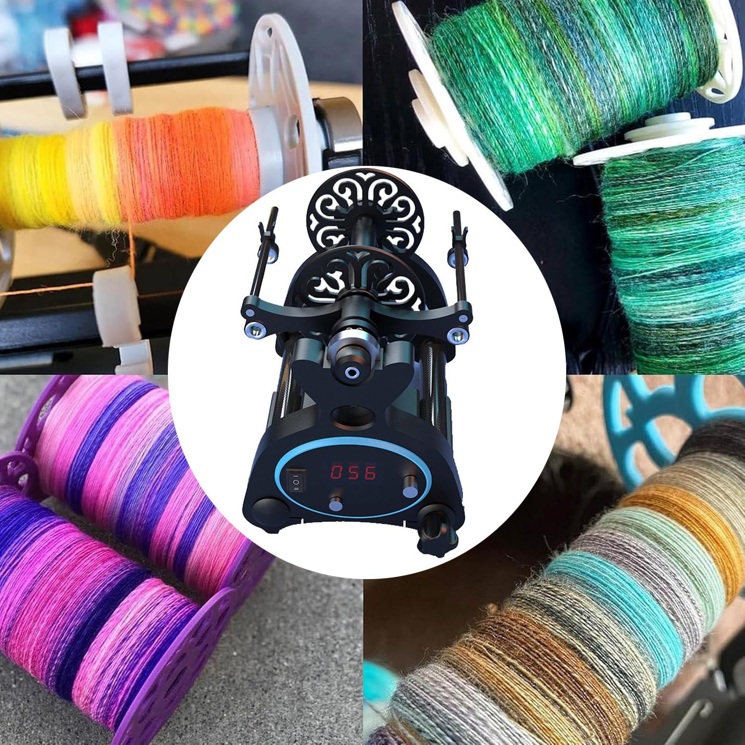 Electric Spinning Wheel for Yarn Making - Automatic Knitting Yarn Winding Machine with Forward/Reverse Function | Wool Spinner & Fiber Twister (Black & Blue) | Perfect for DIY Hand Spinning, Crochet & Knitting Projects