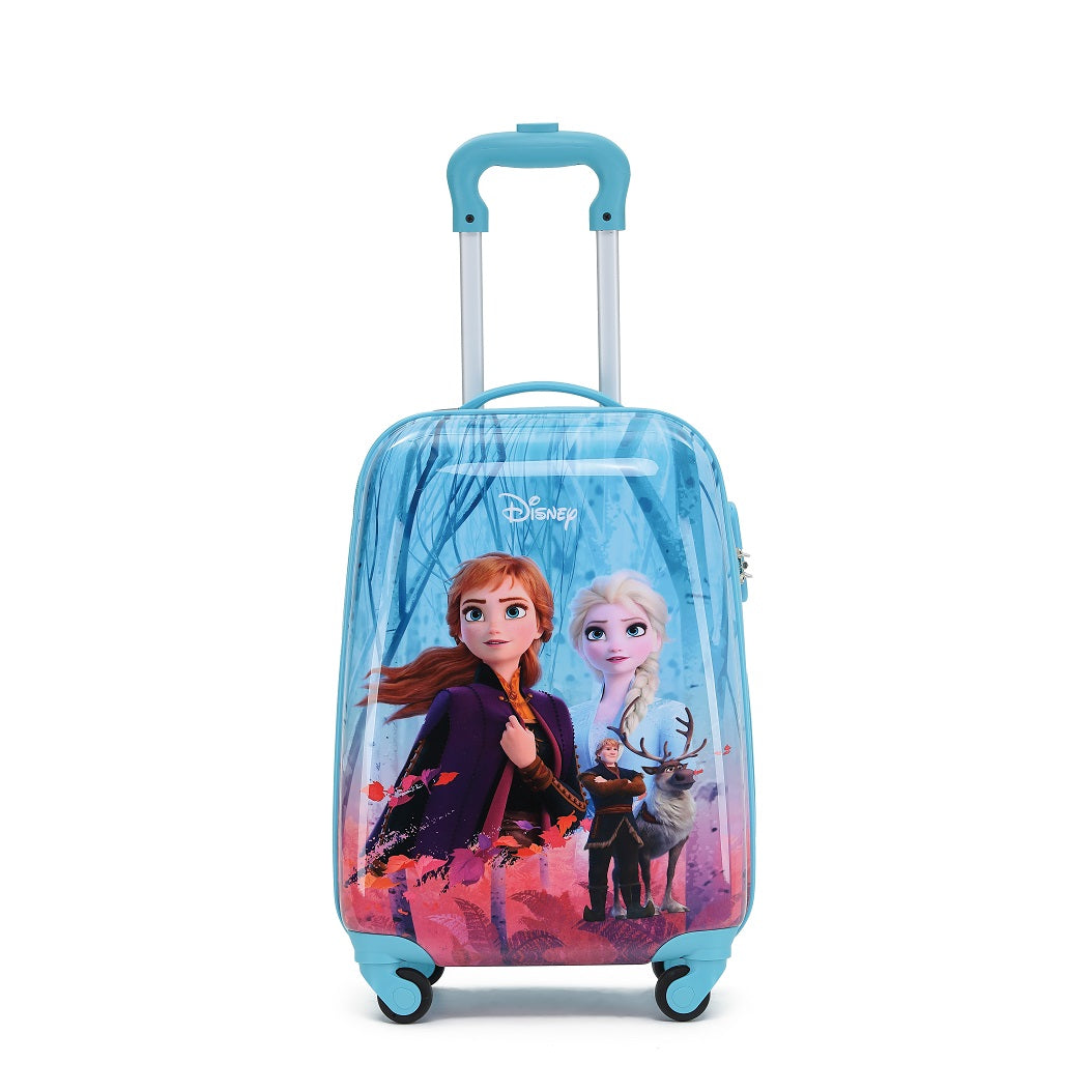 Disney Frozen DIS167 17-Inch Small 4-Wheel Hard Suitcase for Kids - Lightweight Blue Carry-On Luggage for Travel, School & Vacation