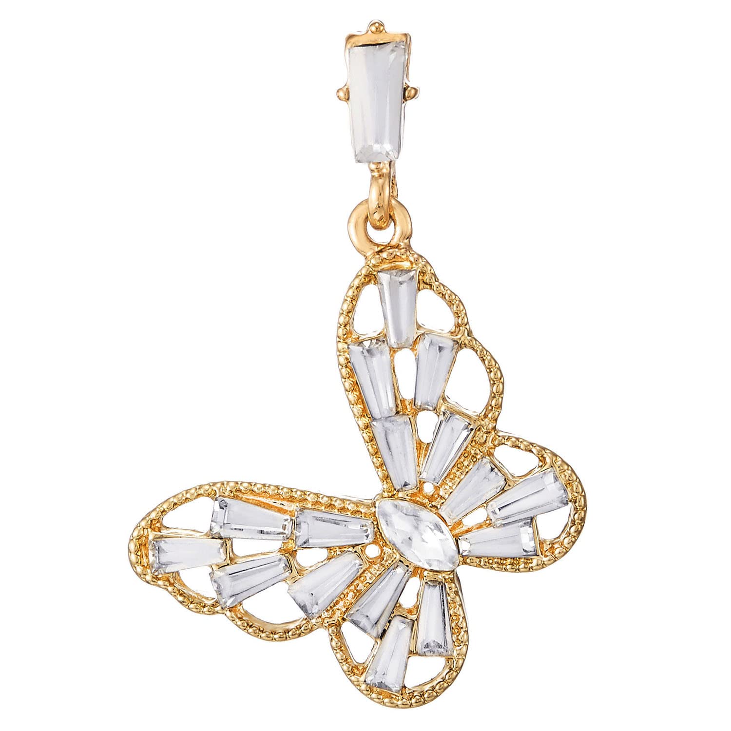 Shiny Gold Butterfly Stud Earrings with Crystals - Party & Wedding Jewelry