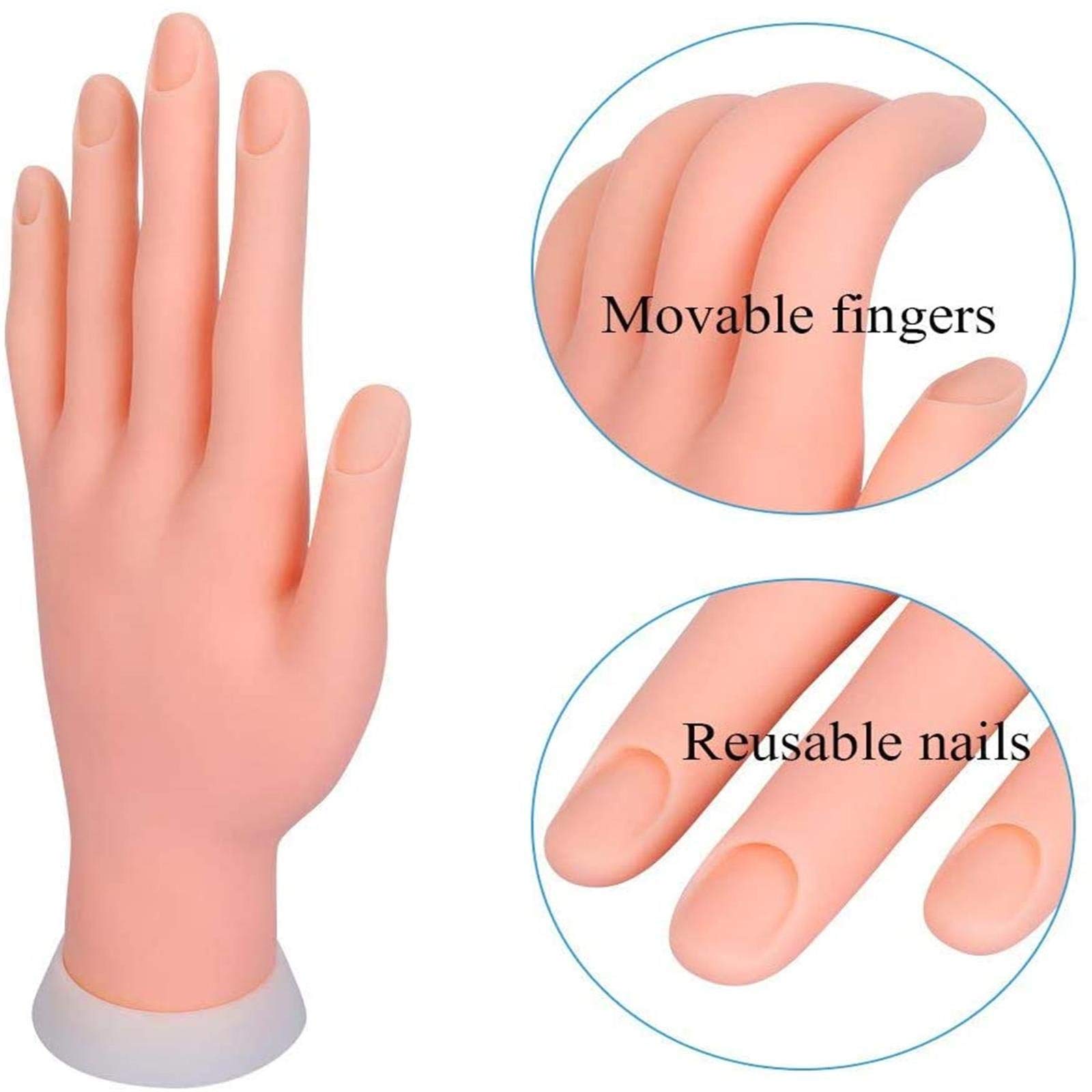 Acrylic Nails Practice Hand - Flexible Bendable Mannequin Hand for Nail Art Training, Fake Hand Manicure Practice Tool (No Nails Included) - Perfect for Beginners & Professional Nail Technicians