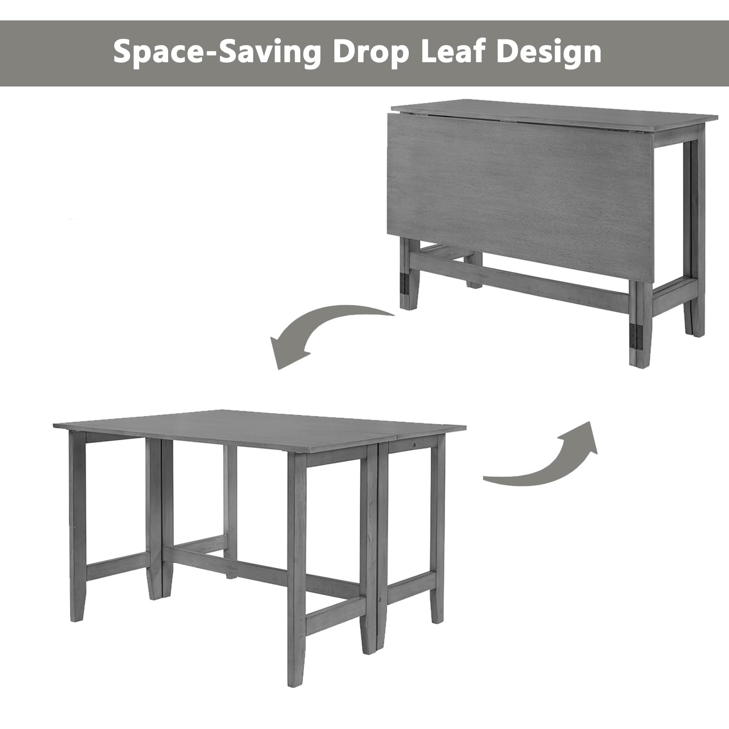 Farmhouse Drop Leaf Folding Dining Table - Solid Wood Extendable Kitchen Table for Small Spaces (18