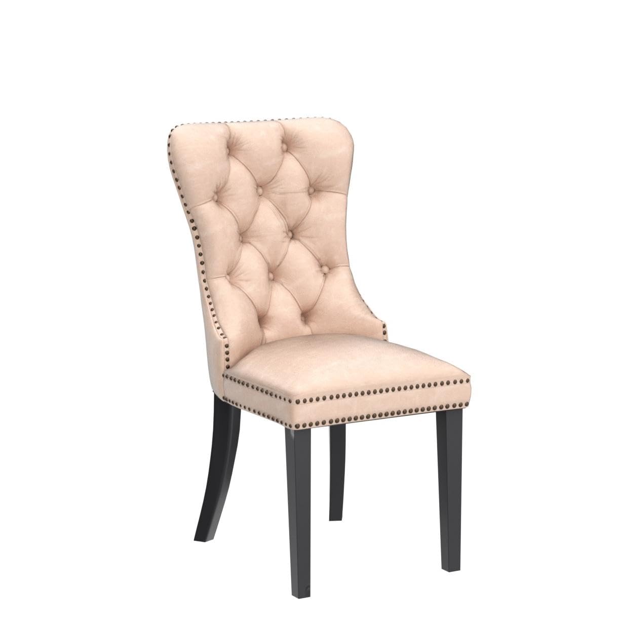 CIMOTA Mid Century Modern Dining Chairs Set of 2 - Beige PU Leather Tufted Upholstered Kitchen Chairs with Nailhead Trim & Ring Back Design | Comfortable for Dining Room, Breakfast Nook & Small Space Entertaining